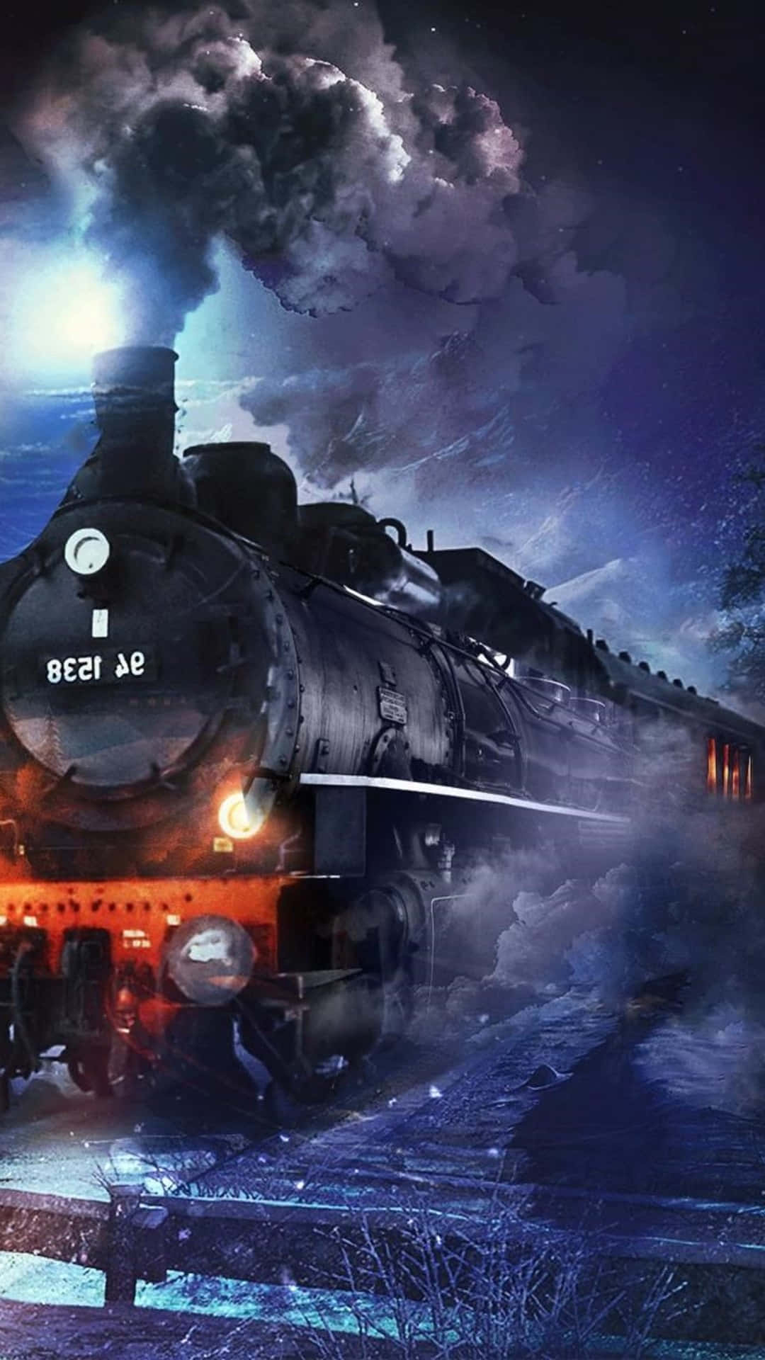 Hogwarts Express, steam locomotive, snowy night landscape, Full HD Phone Wallpaper