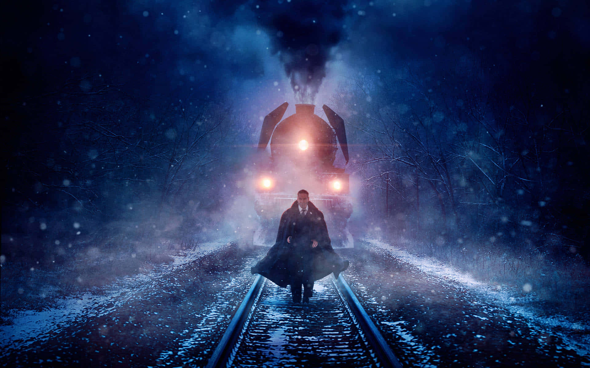 Hogwarts Express, steam locomotive, glowing headlights, Full HD Desktop Wallpaper