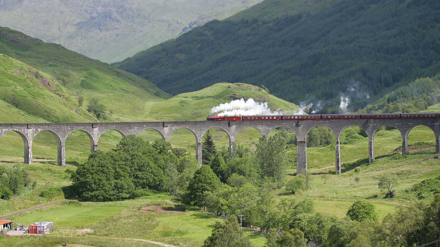 Hogwarts Express, red steam train, white smoke, HD Desktop Wallpaper