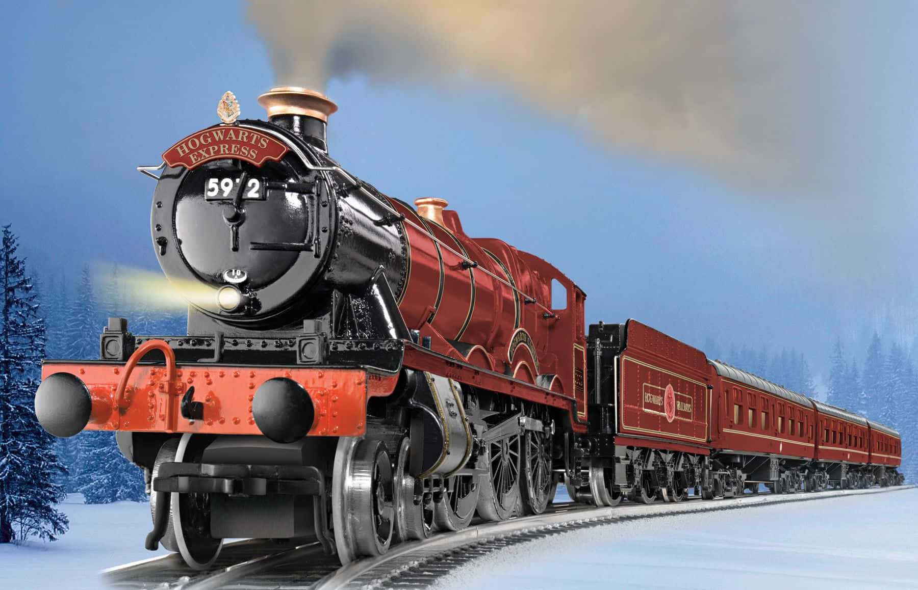 Hogwarts Express, red, snowy winter forest, HD Desktop Wallpaper