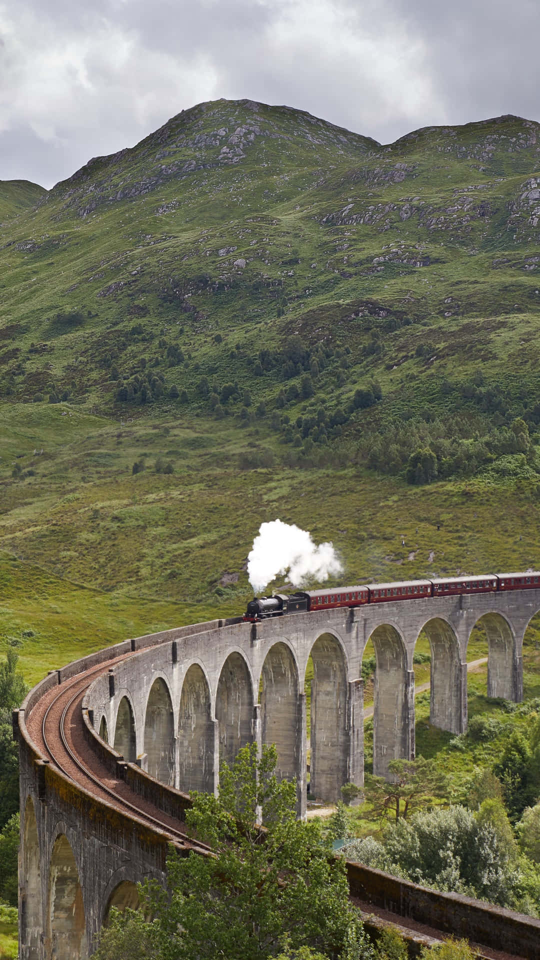 Hogwarts Express, steam train, stone viaduct, Full HD Phone Wallpaper