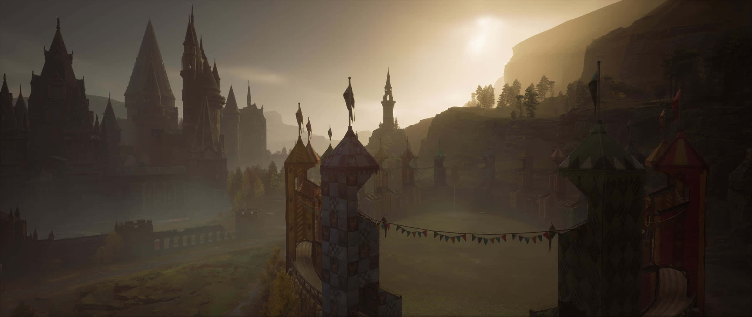 Hogwarts, dawn, misty, 2K Desktop Wallpaper