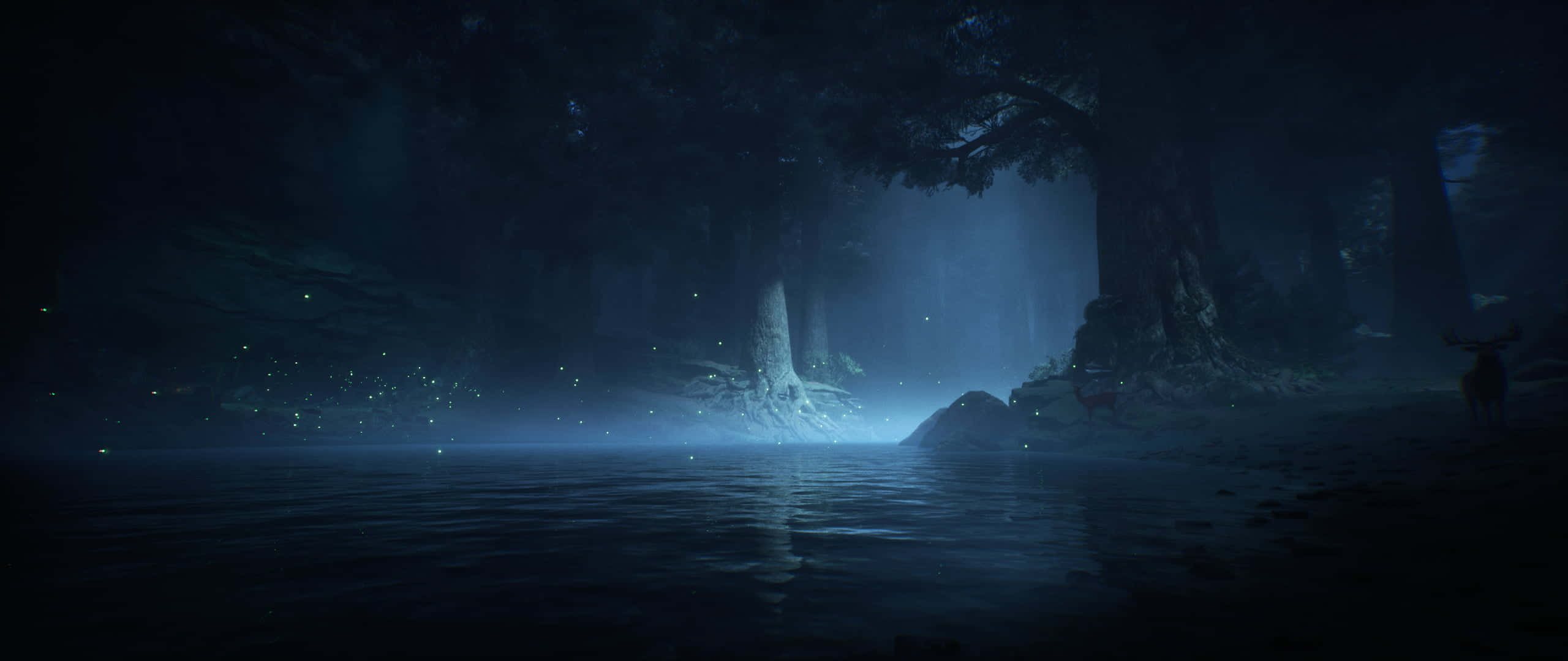 Hogwarts Legacy, mystical forest, night scene, 2K Desktop Wallpaper