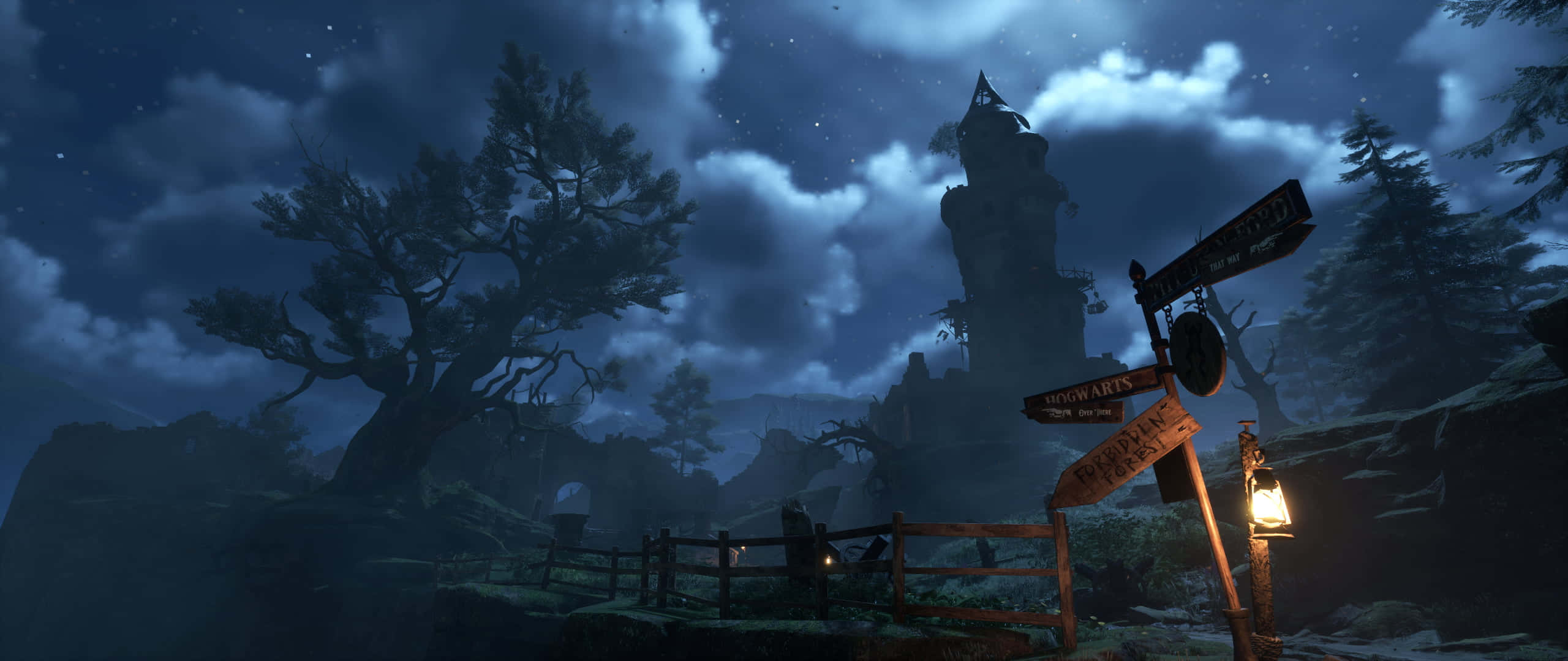 Hogwarts Legacy, nighttime castle view, starry night sky, 2K Desktop Wallpaper