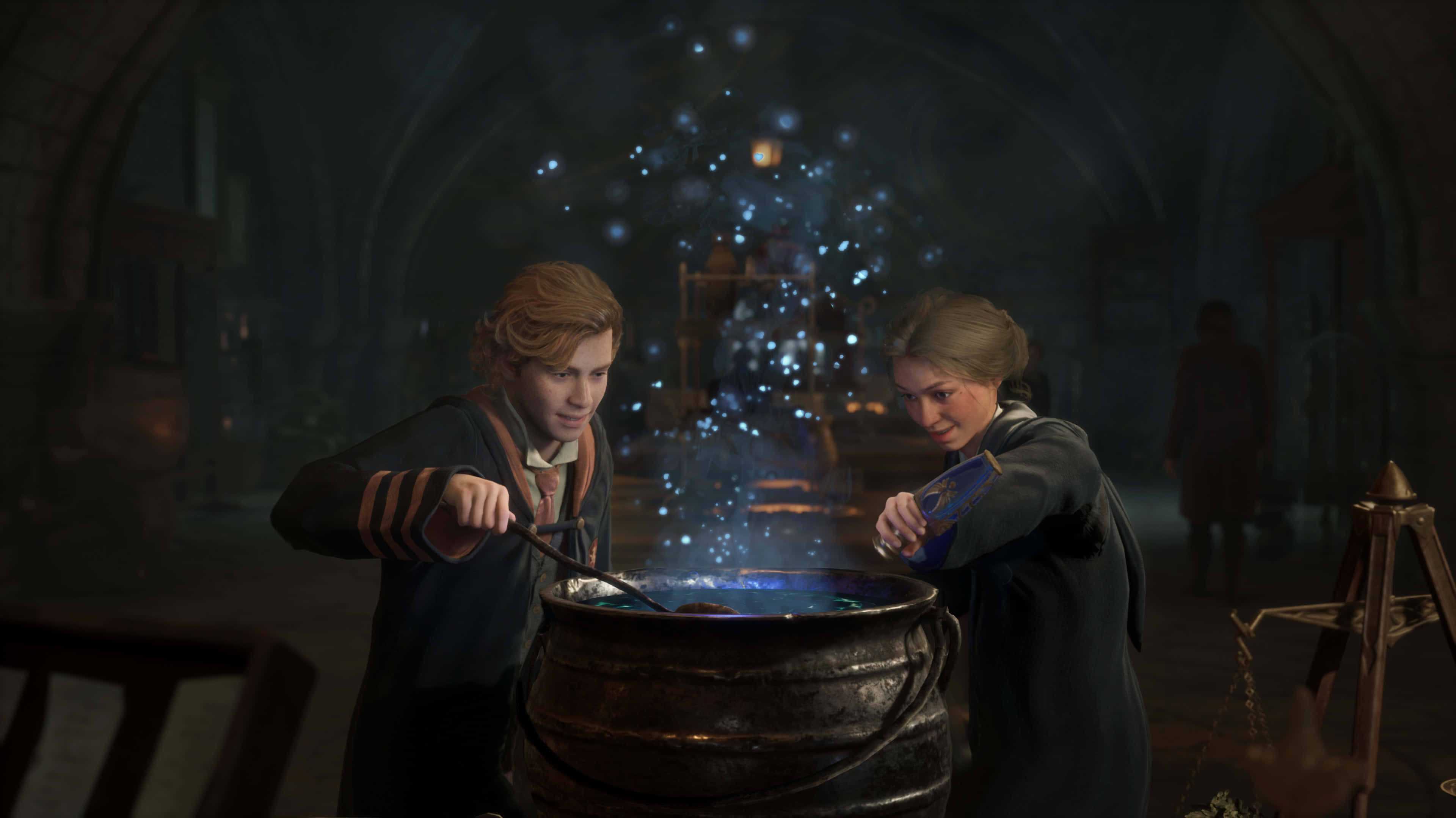 Hogwarts Legacy, potion brewing, wizarding robes, 4K Desktop Wallpaper