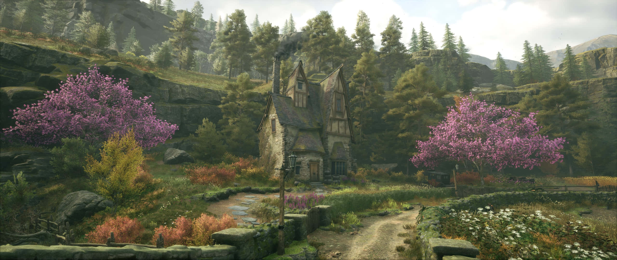 Hogwarts Legacy, magical countryside home, stone cottage, 2K Desktop Wallpaper
