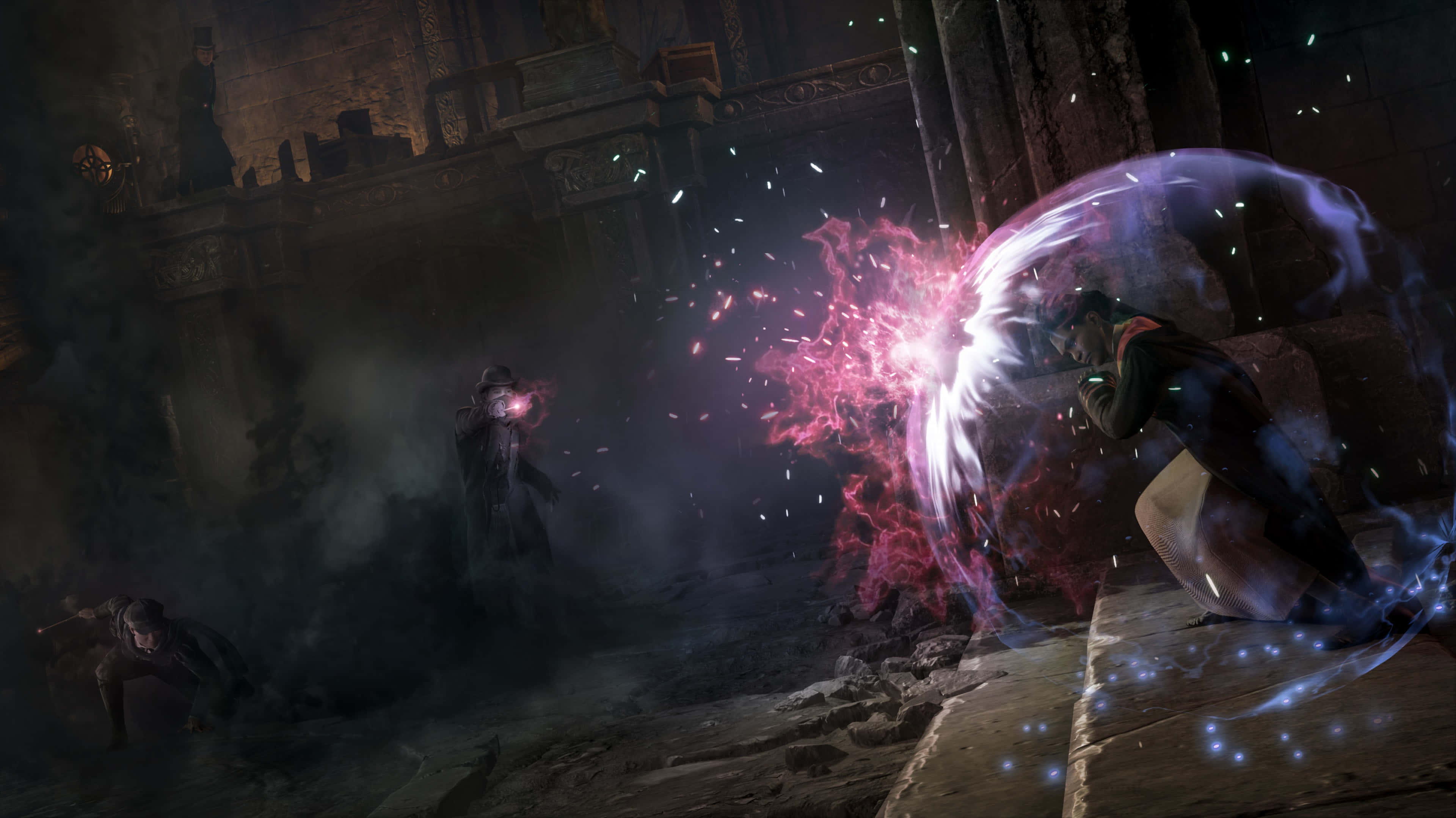Hogwarts Legacy, magical duel, wizard in dark robes, 4K Desktop Wallpaper