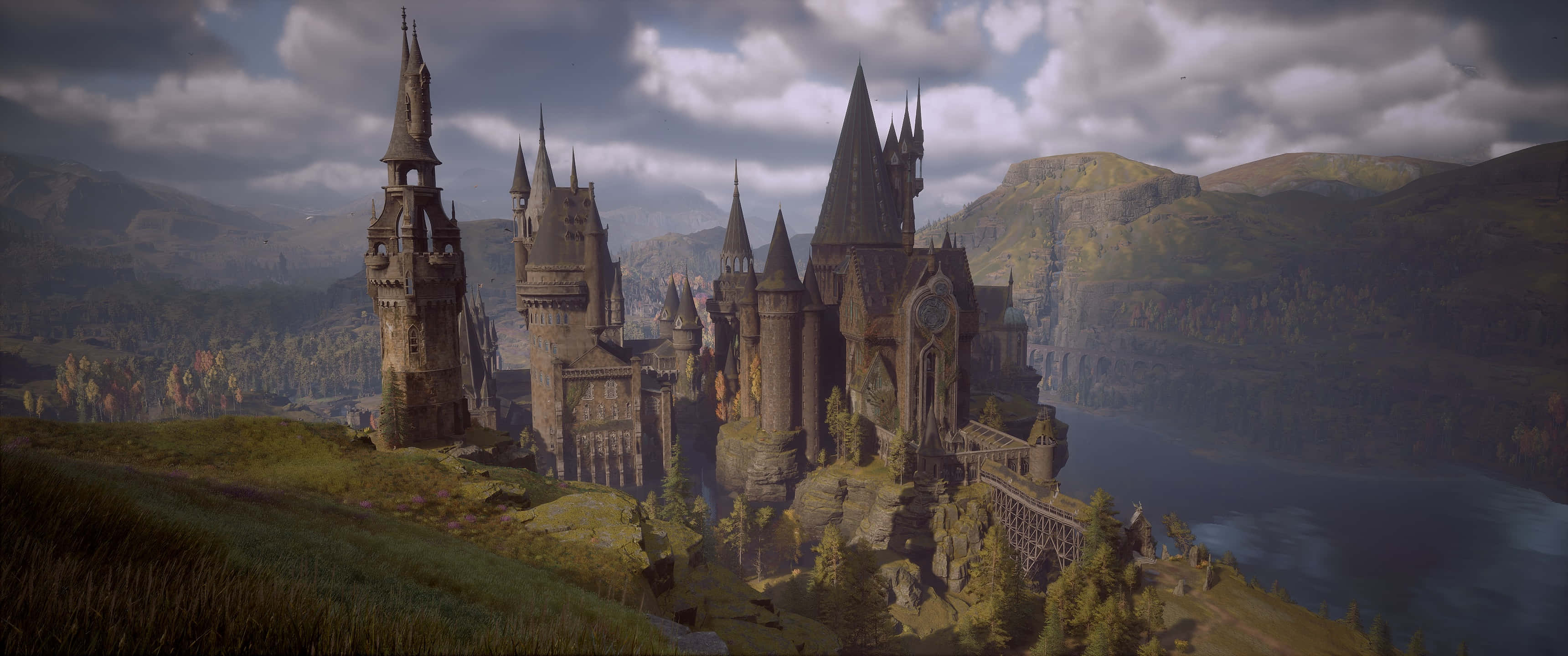 Hogwarts Legacy, gothic castle, spires, 2K Desktop Wallpaper
