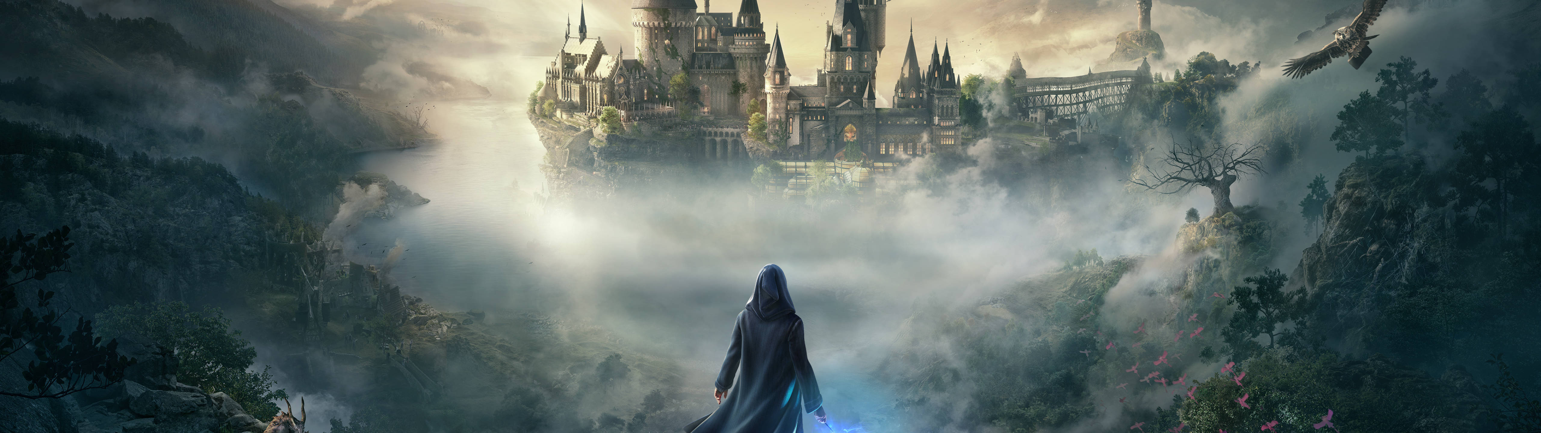 Hogwarts Legacy, cloaked figure, misty cliff, 5K Desktop Wallpaper