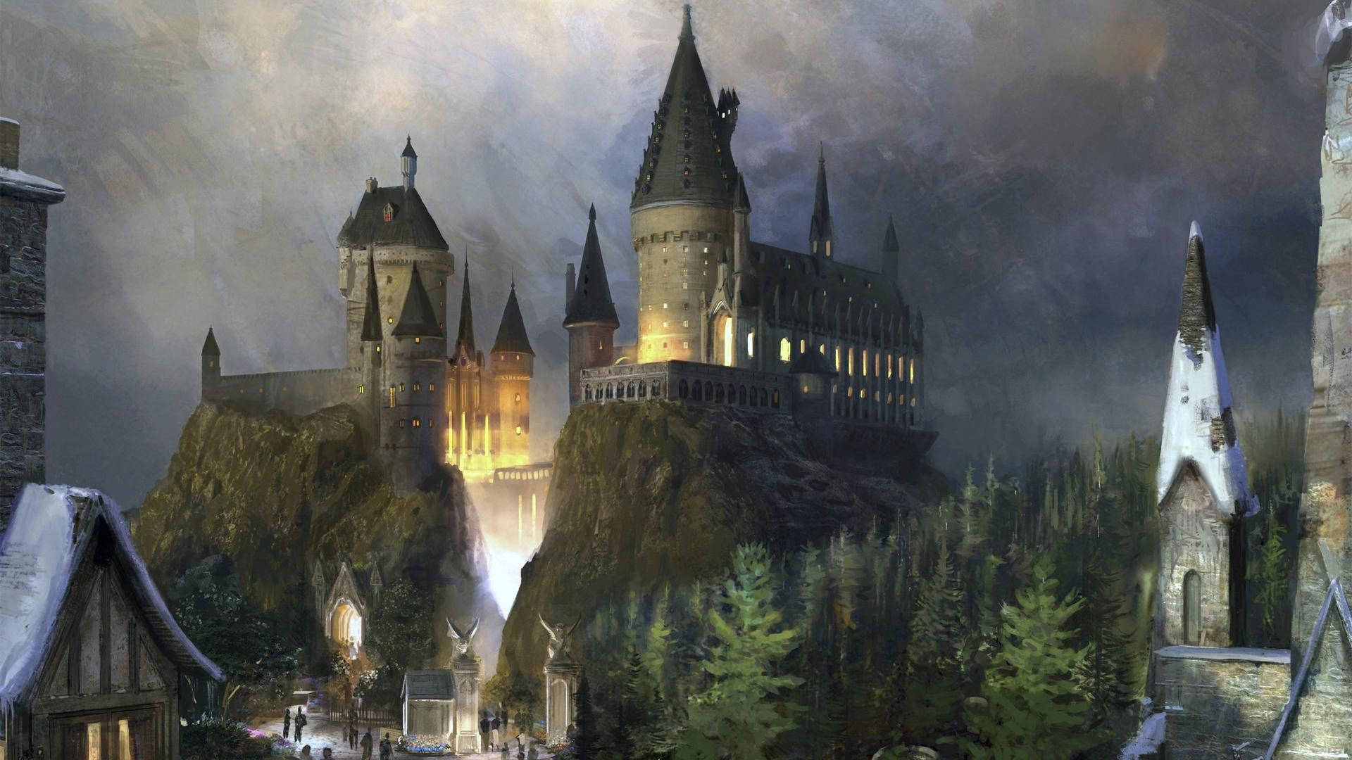 Hogwarts, castle, snowy cliff, Full HD Desktop Wallpaper