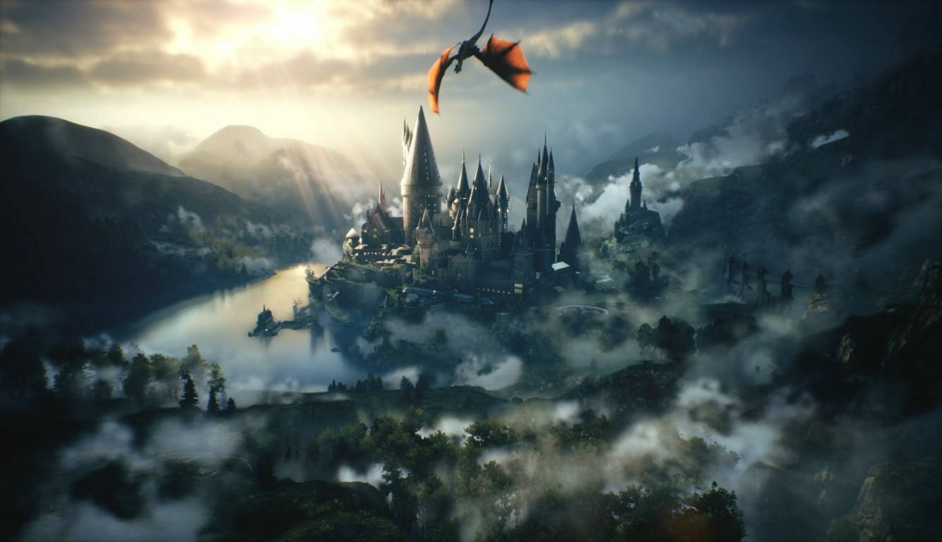 Hogwarts, dragon, sunrise, HD Desktop Wallpaper