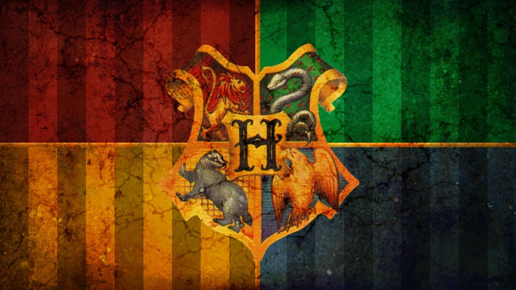 Hogwarts, Hogwarts crest, four house emblems, HD Desktop Wallpaper