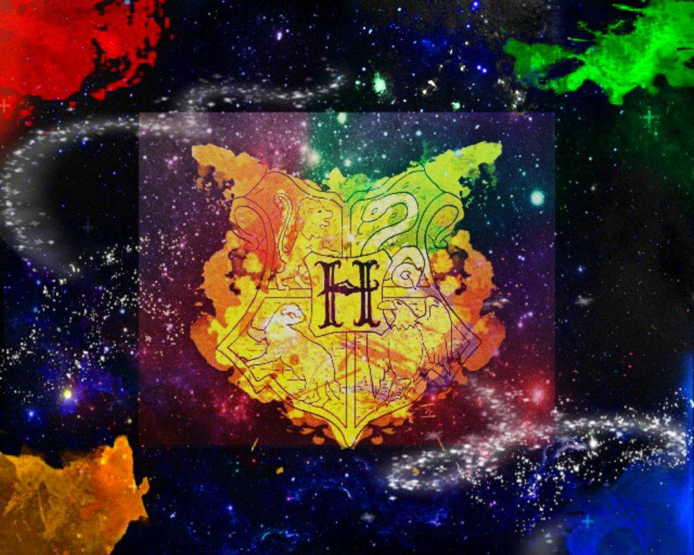 Hogwarts crest, galaxy aesthetic, swirling galaxies, SD Desktop Wallpaper