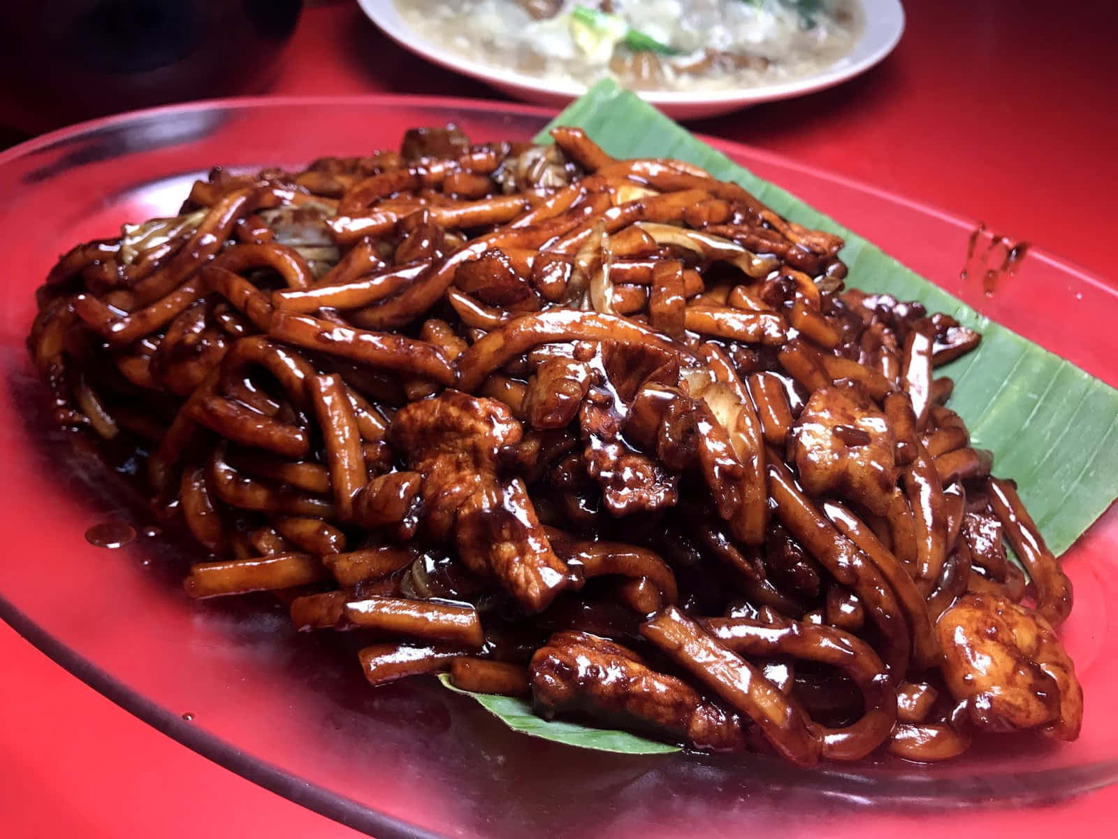 Hokkien Mee, transparent plate, red plate, HD Desktop Wallpaper