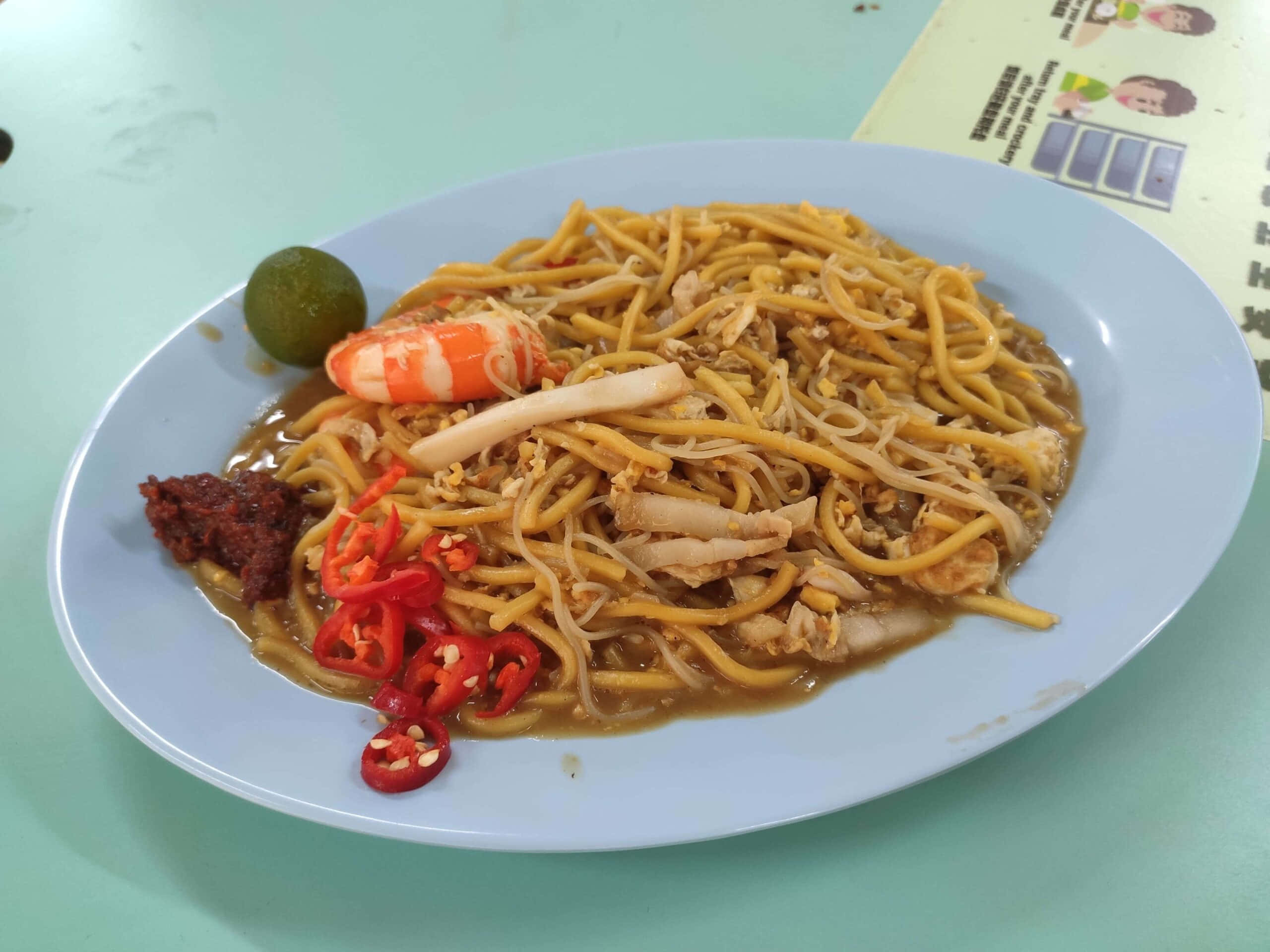 Hokkien Mee, shrimp, bean sprouts, 2K Desktop Wallpaper
