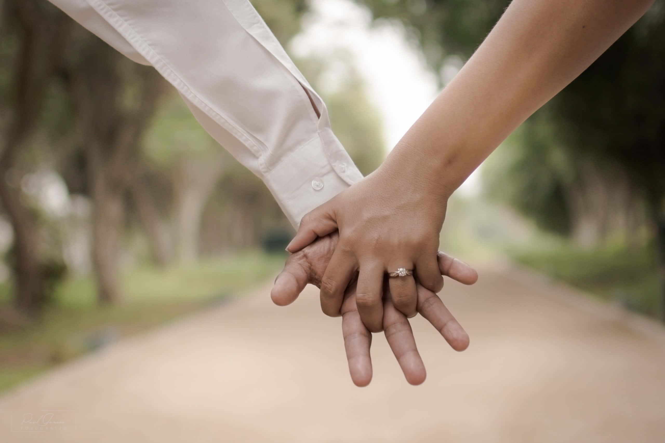 engagement ring, park pathway, left hand, 2K Desktop Wallpaper