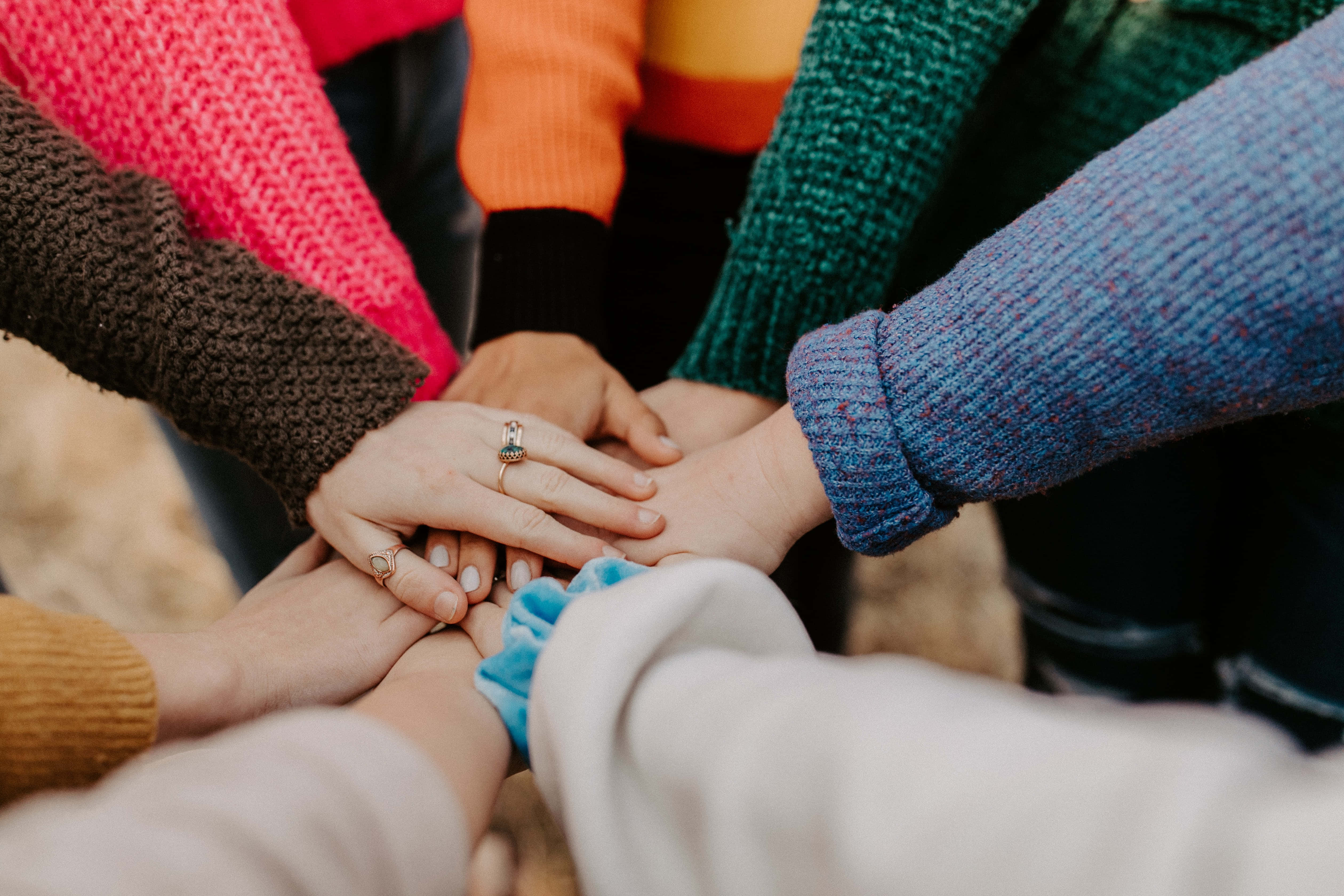 Unityin Diversity, colorful knitted sweaters, hands, 4K Desktop Wallpaper