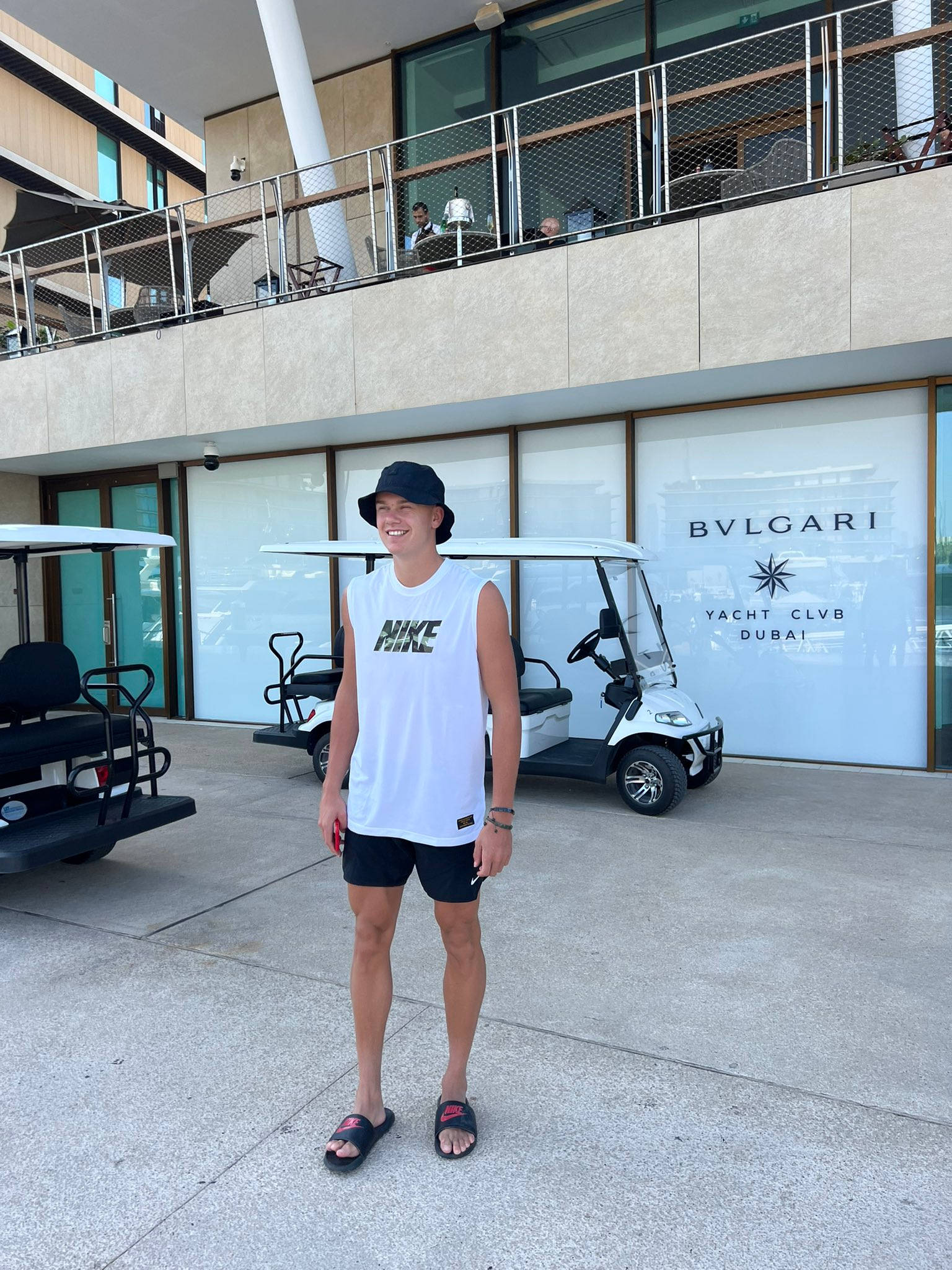 Holger Rune, Nike tank top, black shorts, Full HD Phone Wallpaper