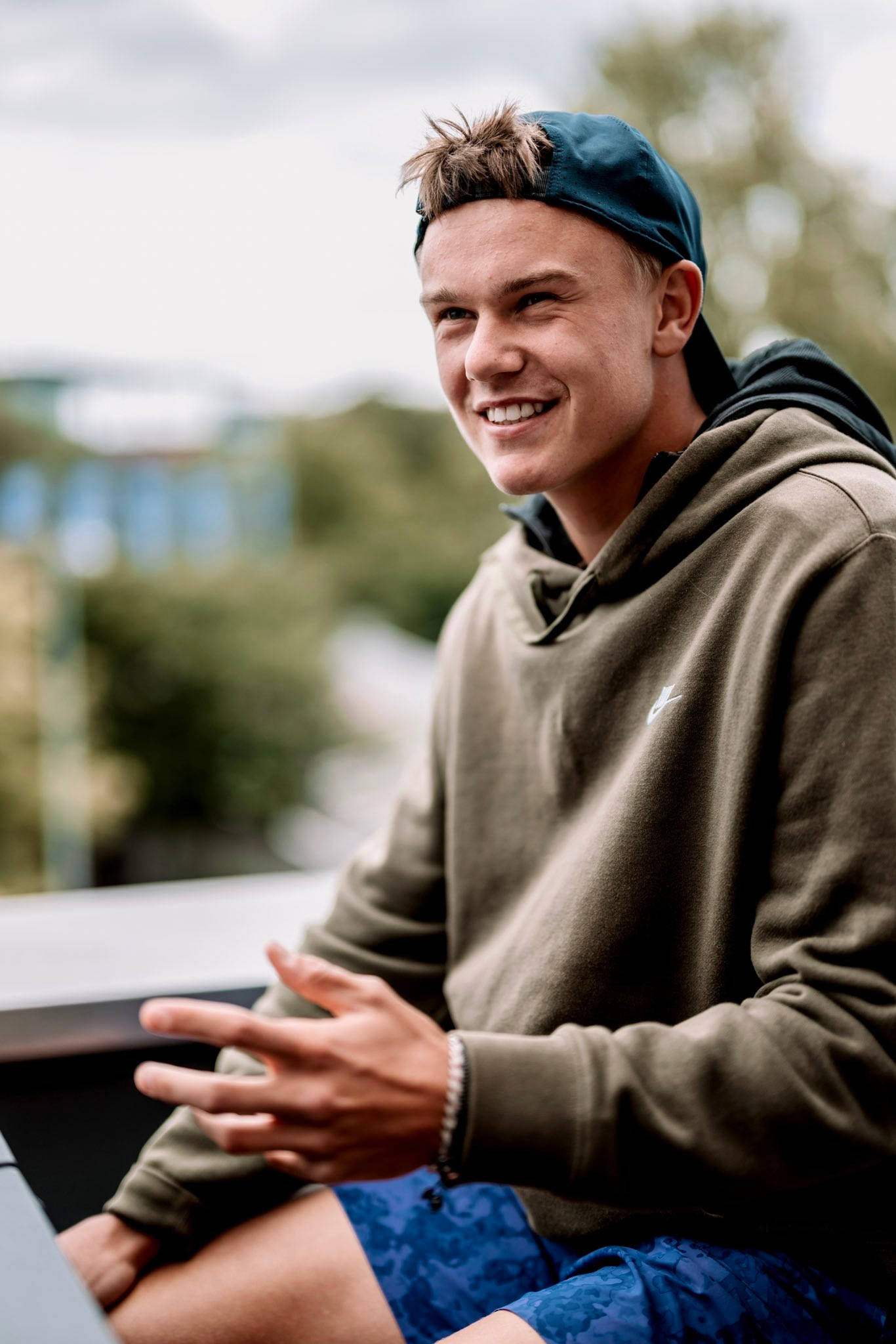 Holger Rune, green hoodie, blue cap, Full HD Phone Wallpaper