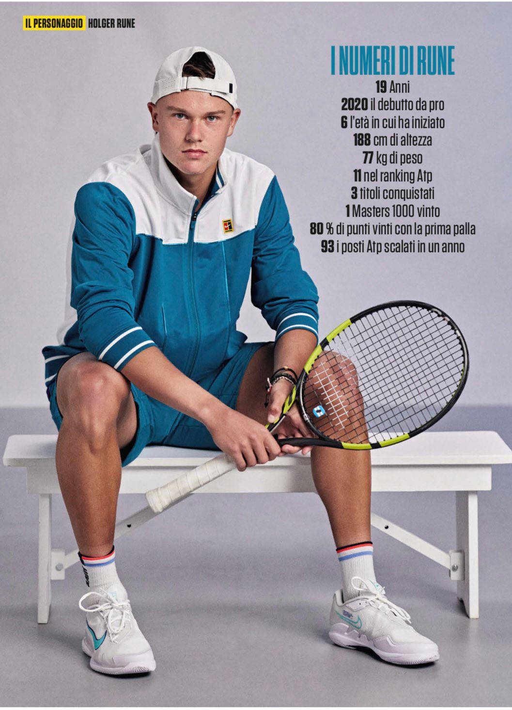 Holger Rune, white bench, racket, HD Phone Wallpaper