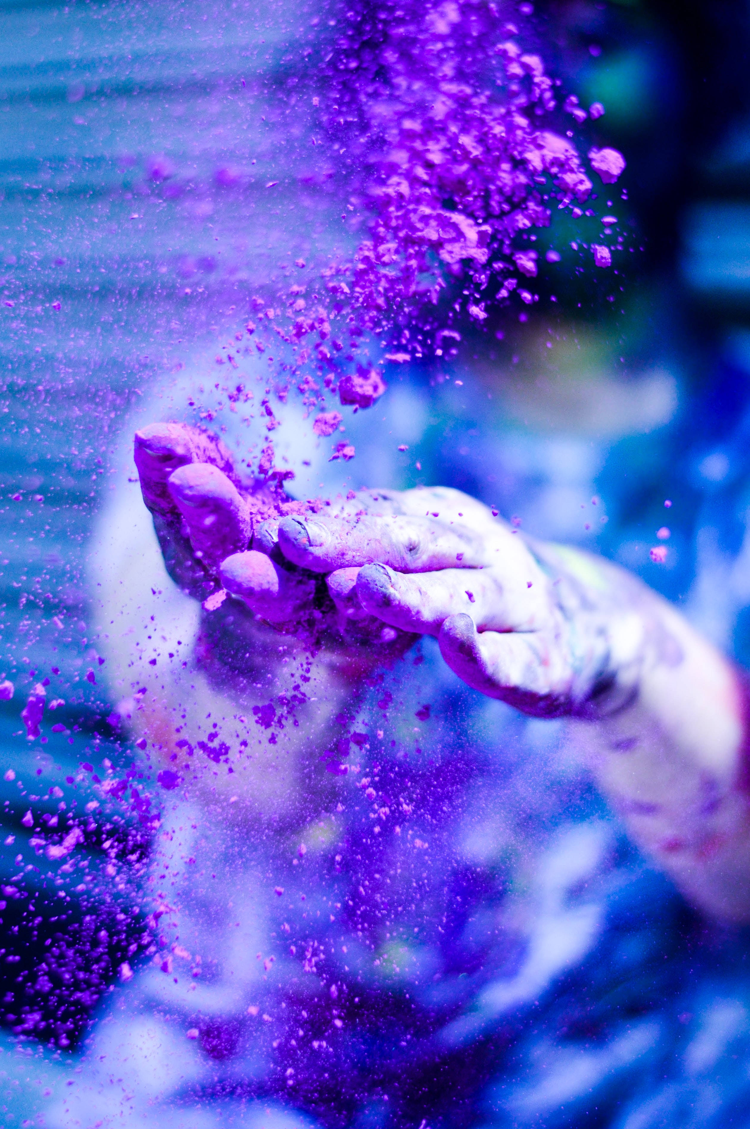 Happy Holi, violet powder, vibrant purple powder, 2K Phone Wallpaper