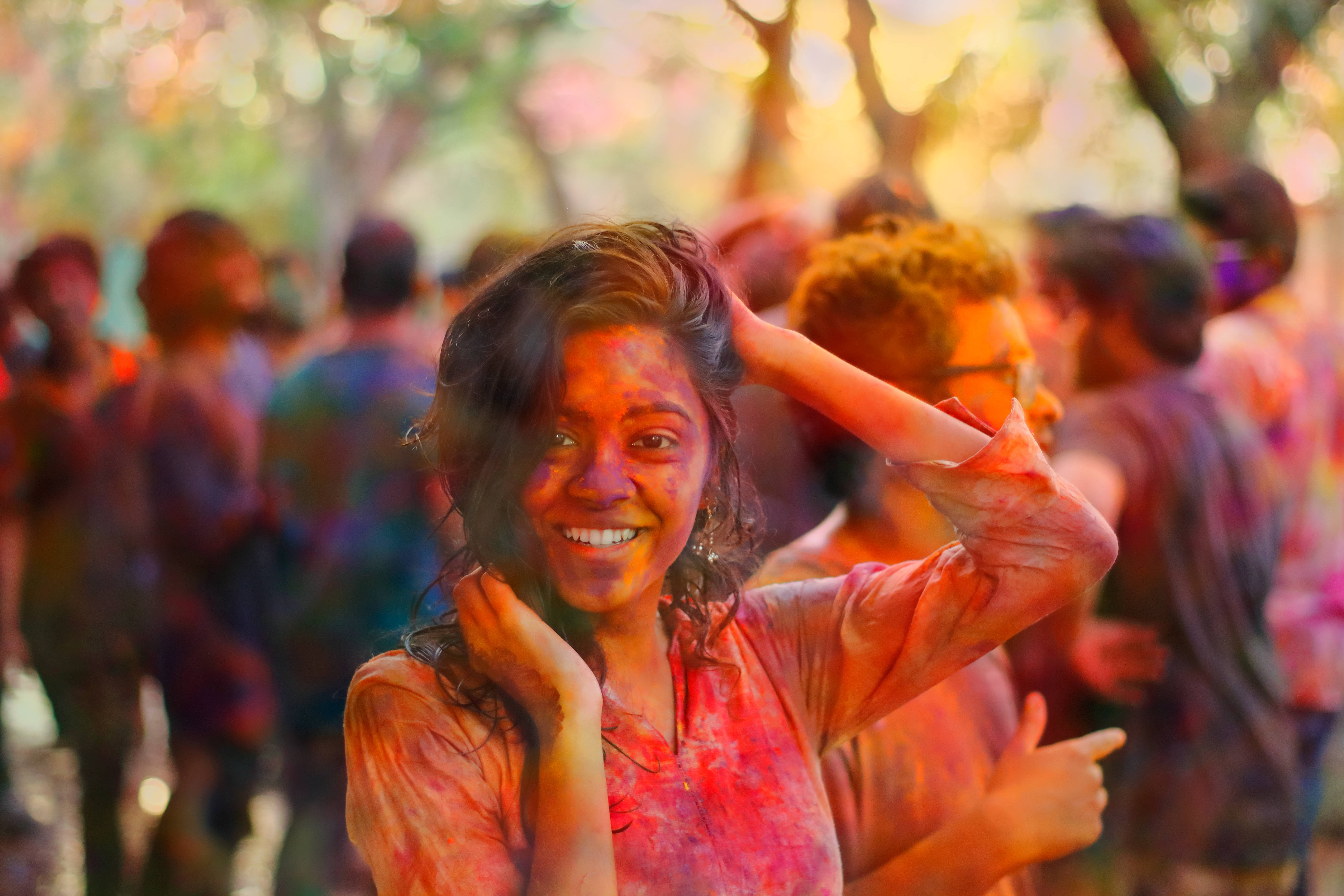 Holi, beautiful Indian girl, vibrant colored powder, 5K Desktop Wallpaper