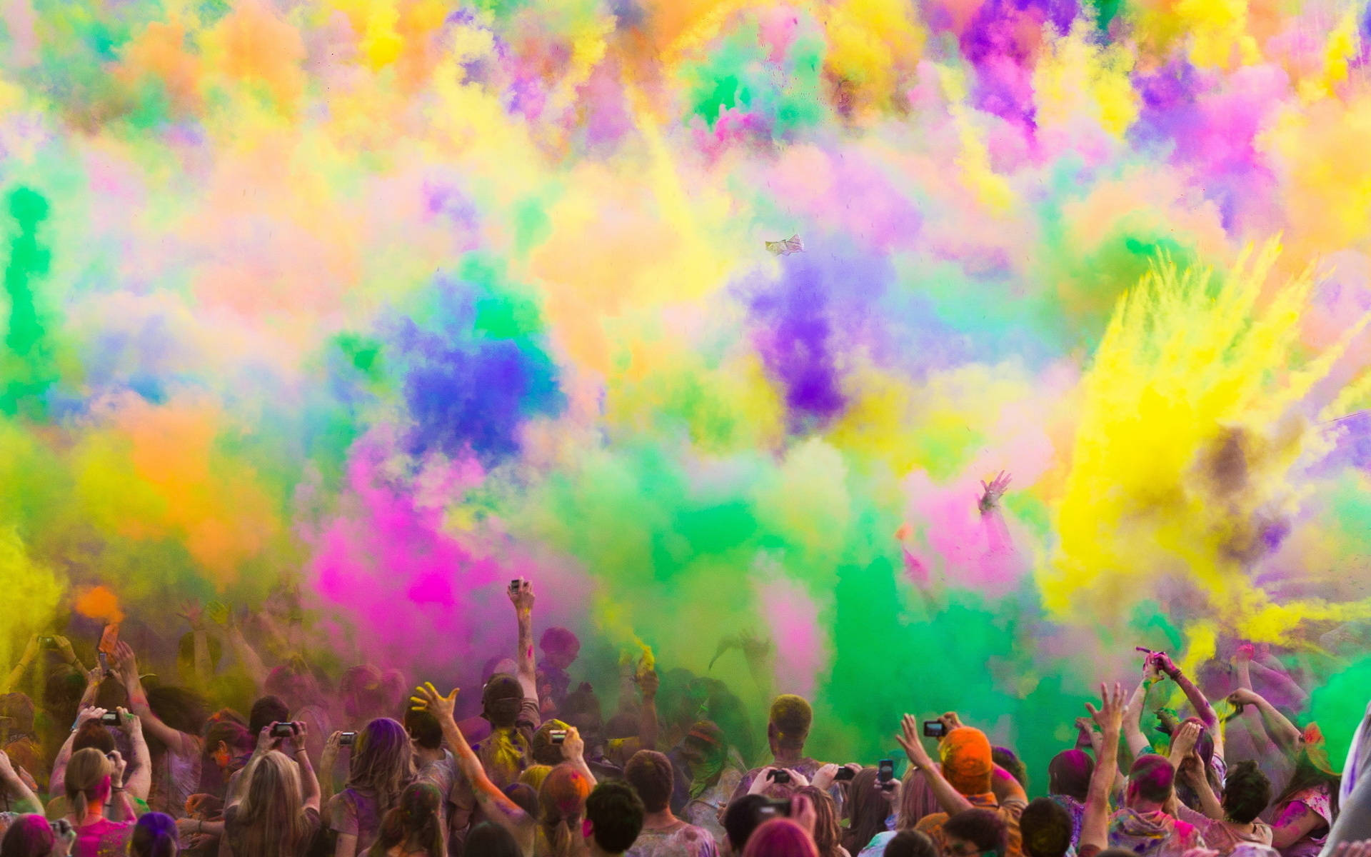 Happy Holi, vibrant colored powder, dazzling explosion of hues, Full HD Desktop Wallpaper
