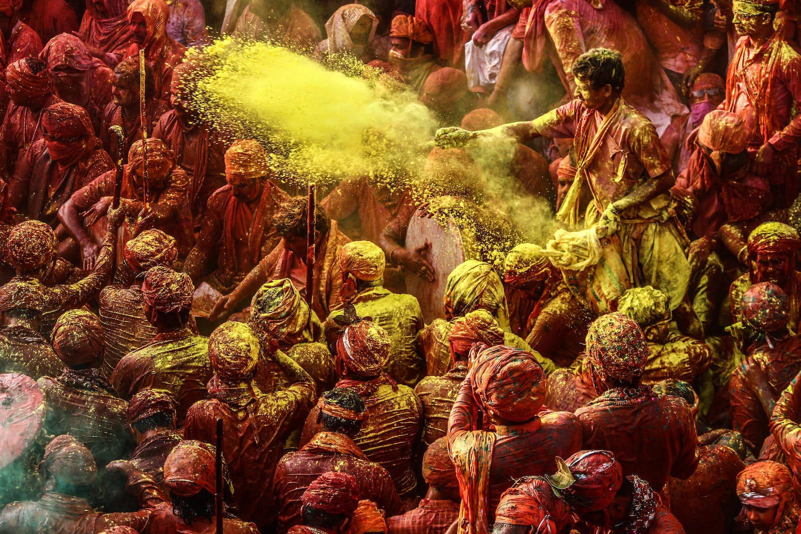 Holi, yellow powder, vivid yellow, HD Desktop Wallpaper
