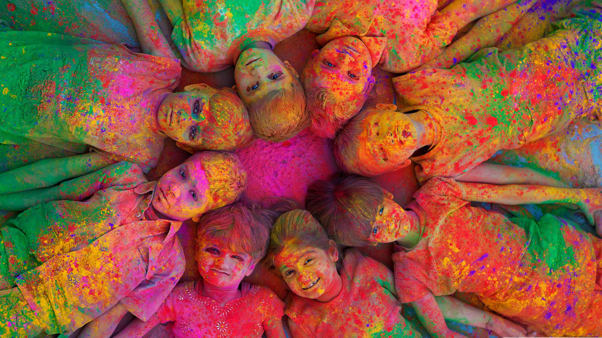 Holi, children, vibrant colored powder, Full HD Desktop Wallpaper