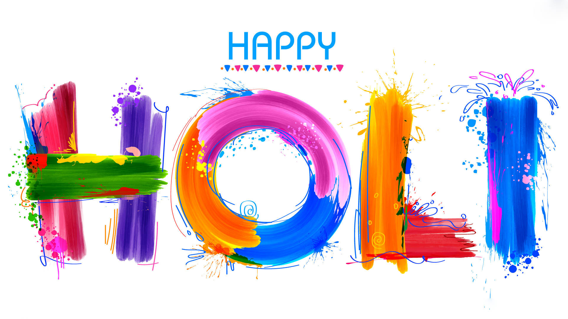 HAPPY HOLI, vibrant paint splatters, brushstrokes, Full HD Desktop Wallpaper