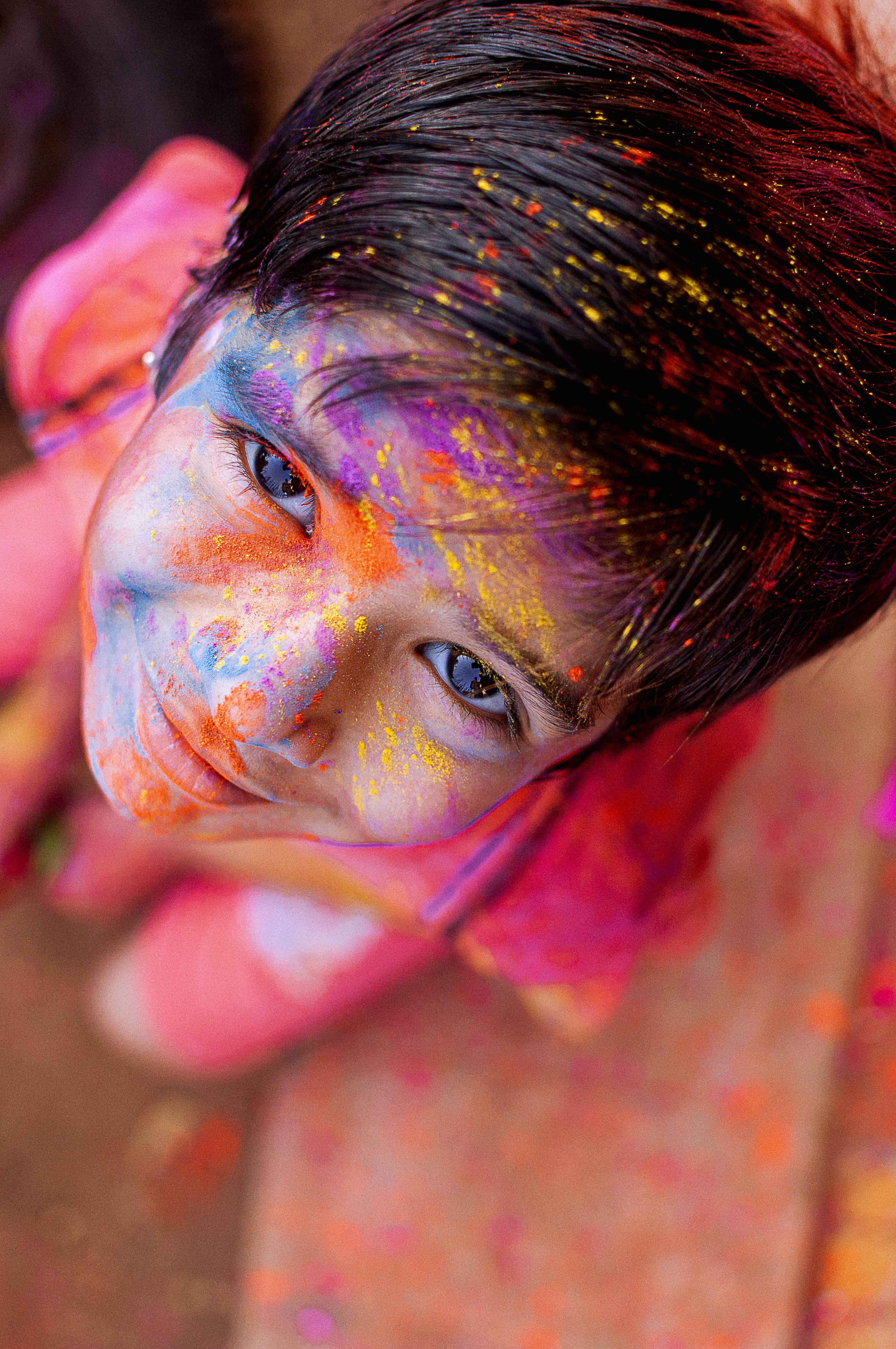 Holi, child, colored powder, 4K Phone Wallpaper