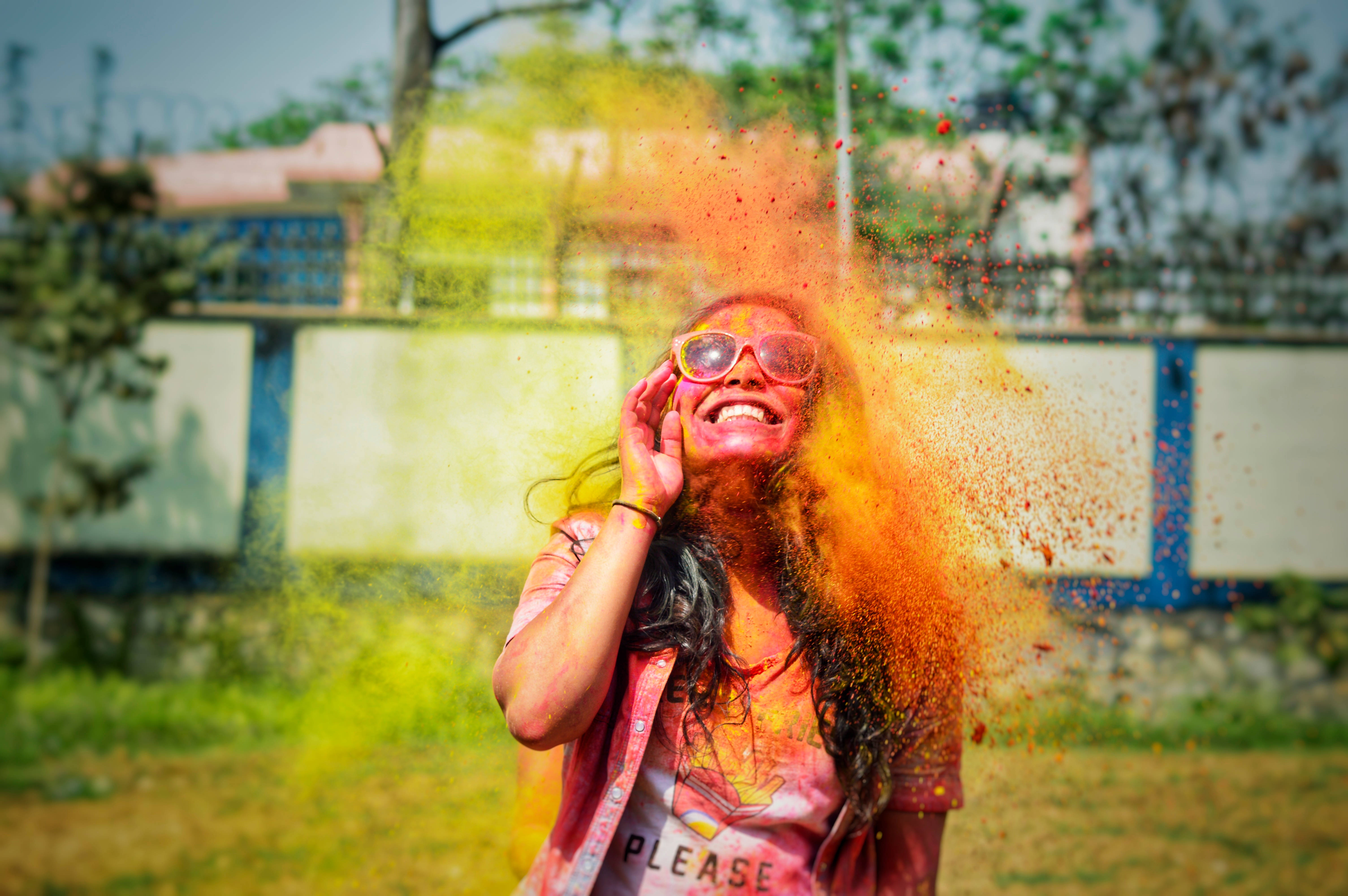 Holi, orange powder, yellow powder, 5K Desktop Wallpaper