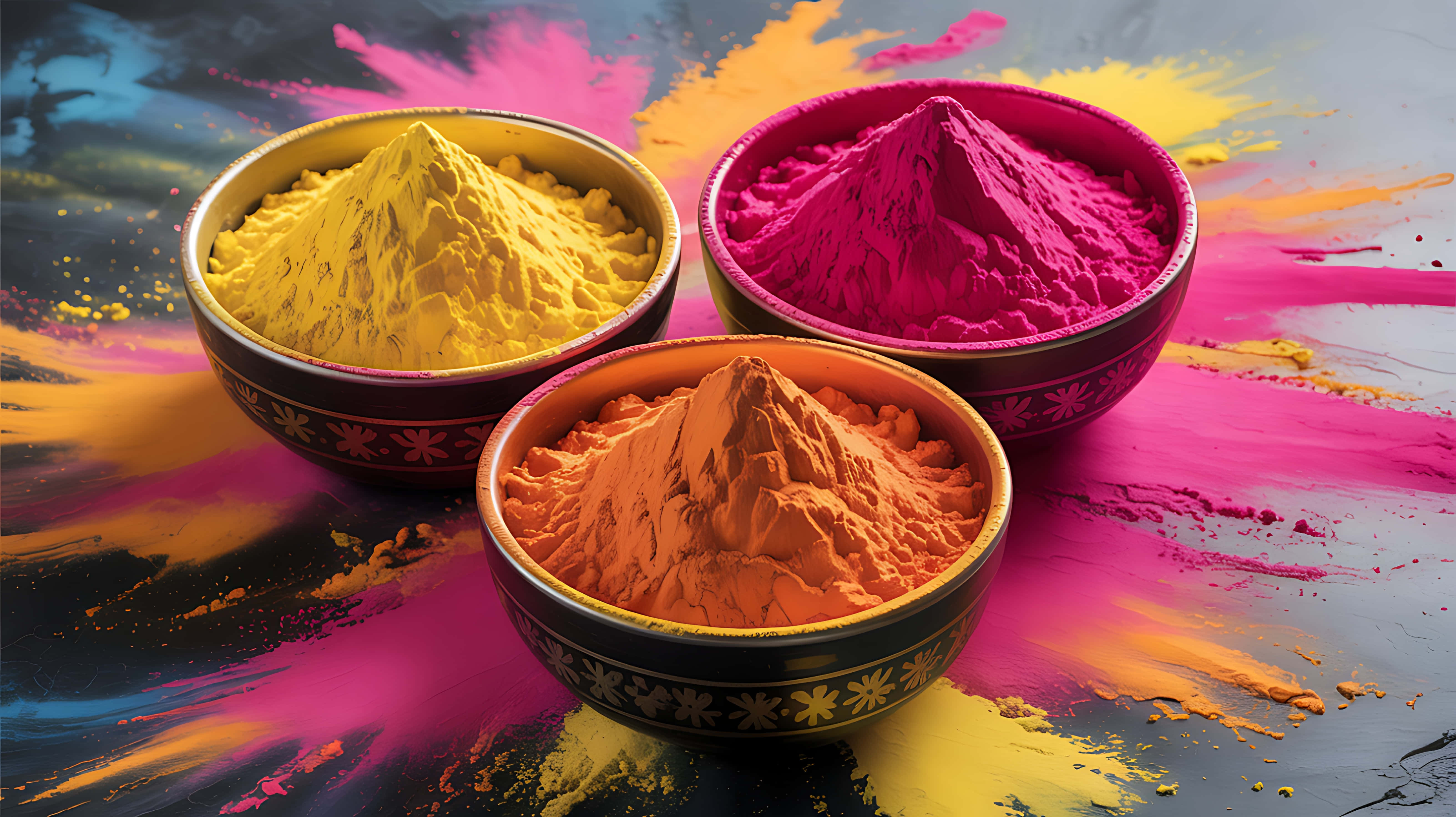 vibrant yellow, pink, orange powders, 5K Desktop Wallpaper
