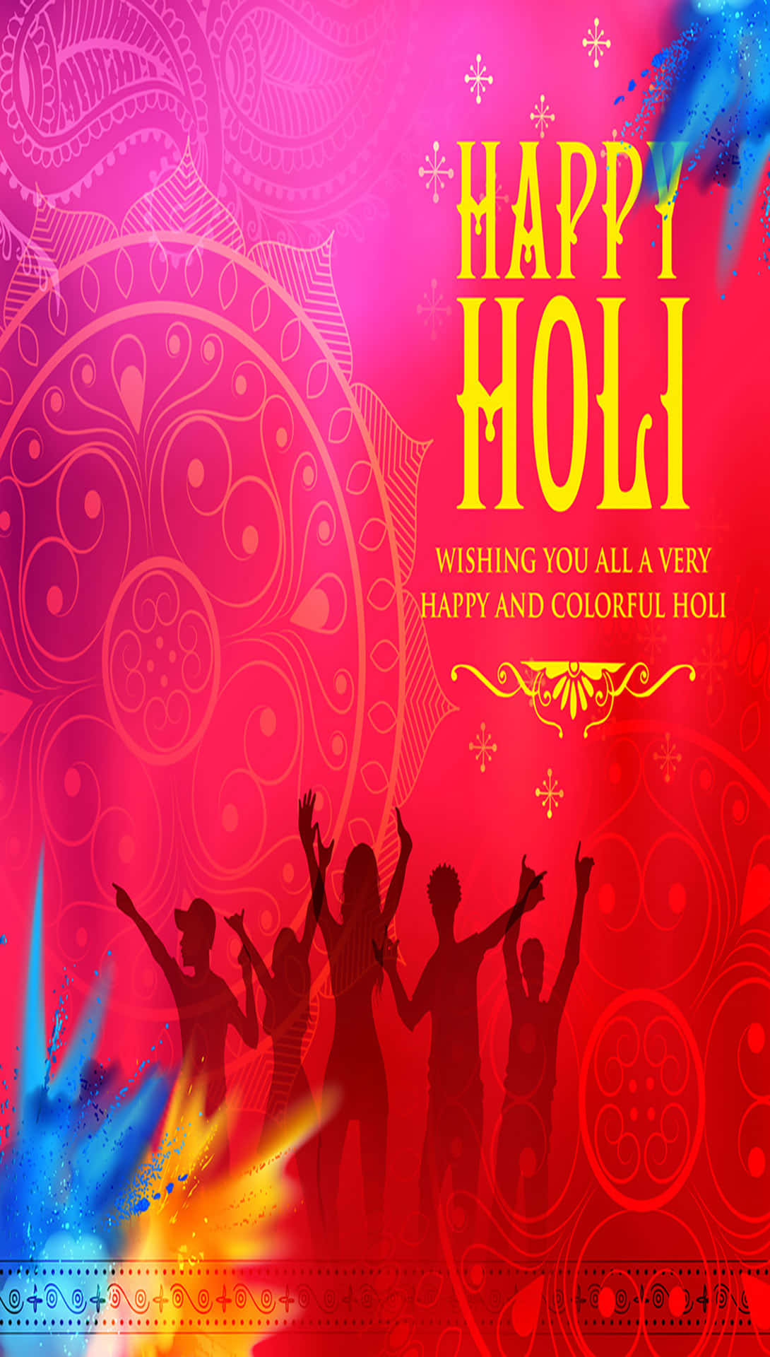 Holi, pink red gradient, mandala patterns, Full HD Phone Wallpaper