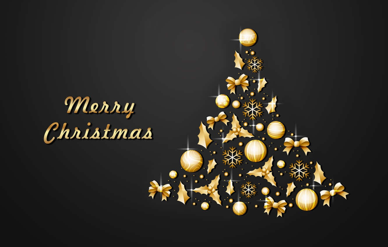 Happy Holidays Desktop, Golden Christmas tree, Ornaments, HD Desktop Wallpaper
