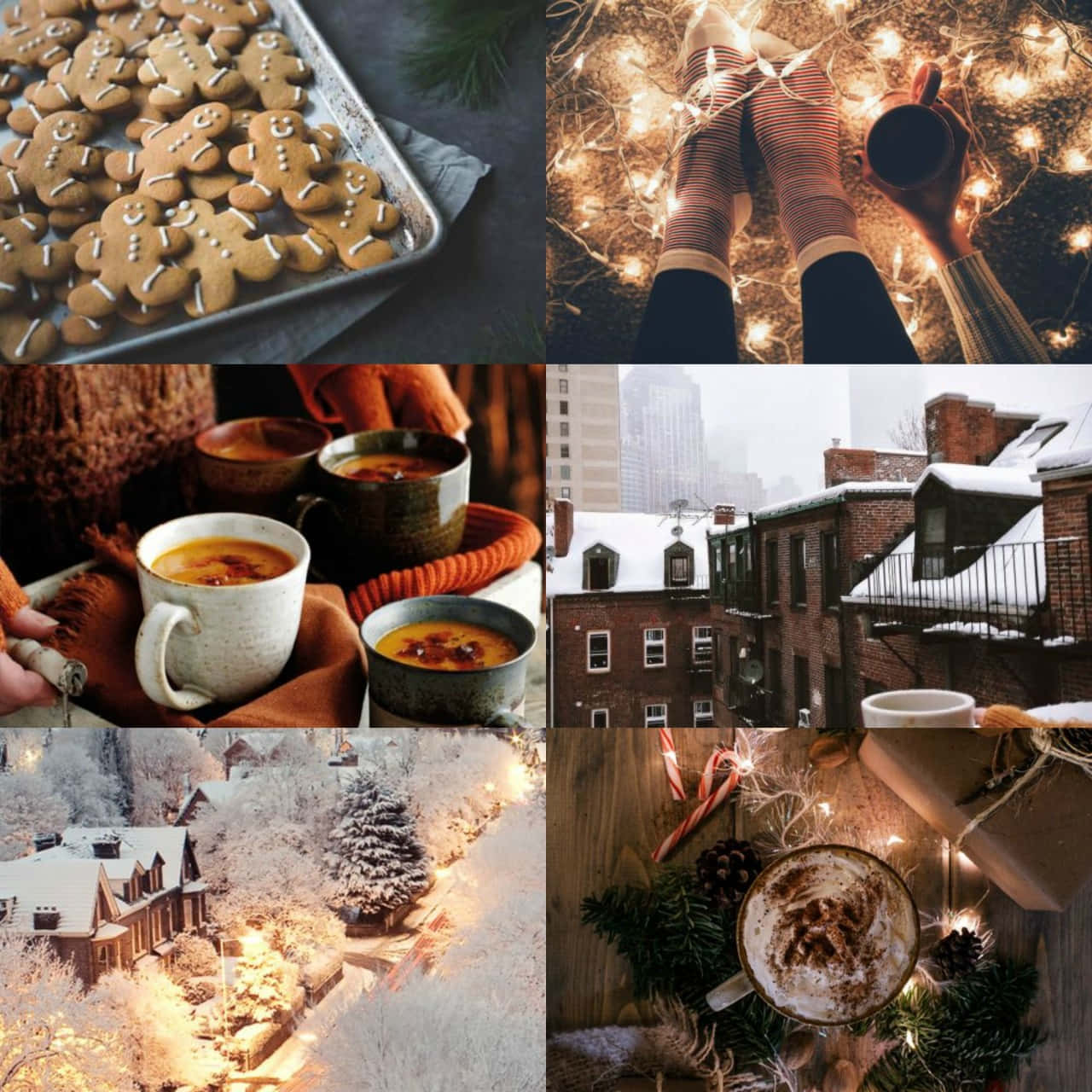 cozy winter collage, gingerbread cookies, hot cocoa, HD Desktop Wallpaper