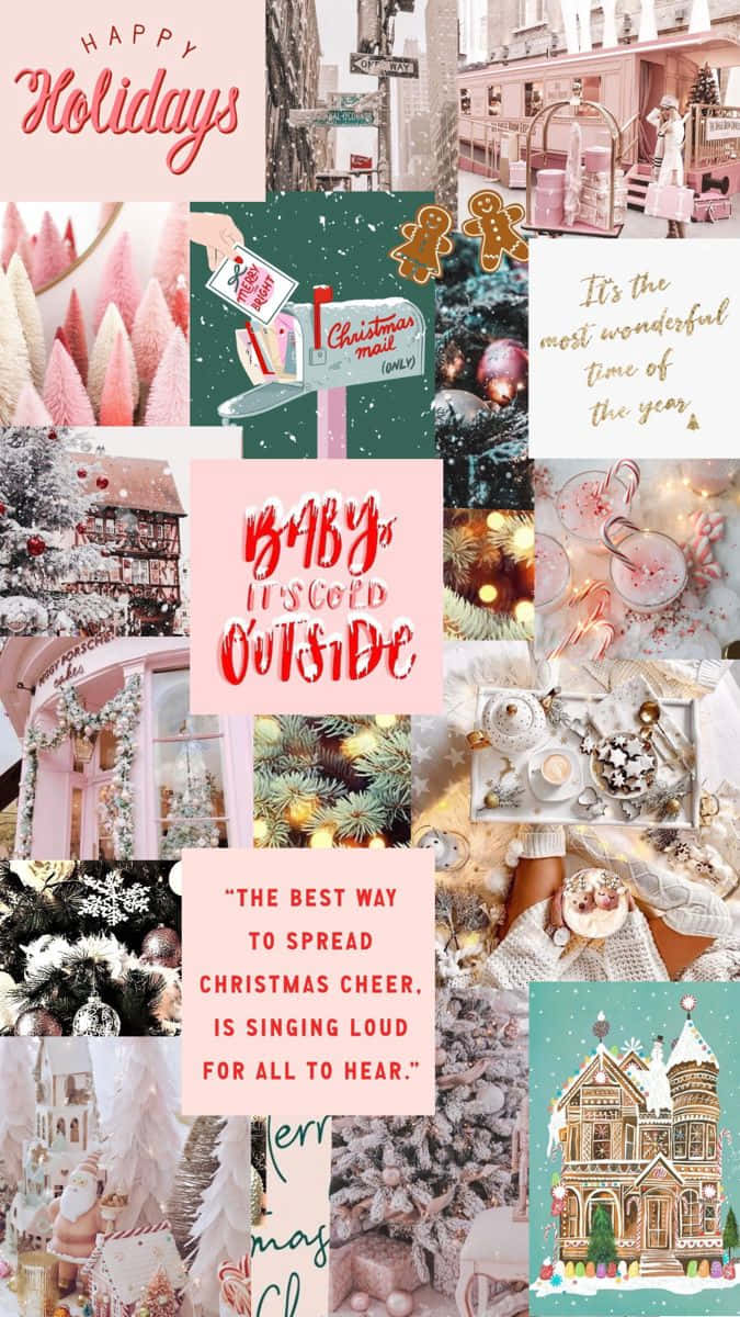 festive pink, teal, gingerbread houses, SD Phone Wallpaper