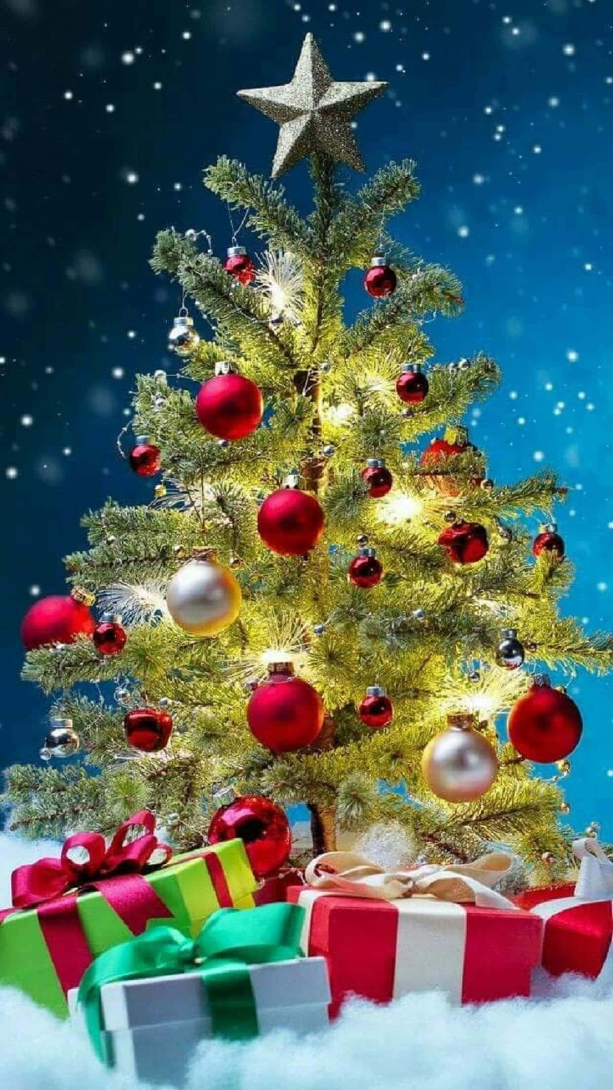 Holiday iPhone, Christmas tree, red and silver ornaments, Full HD Phone Wallpaper