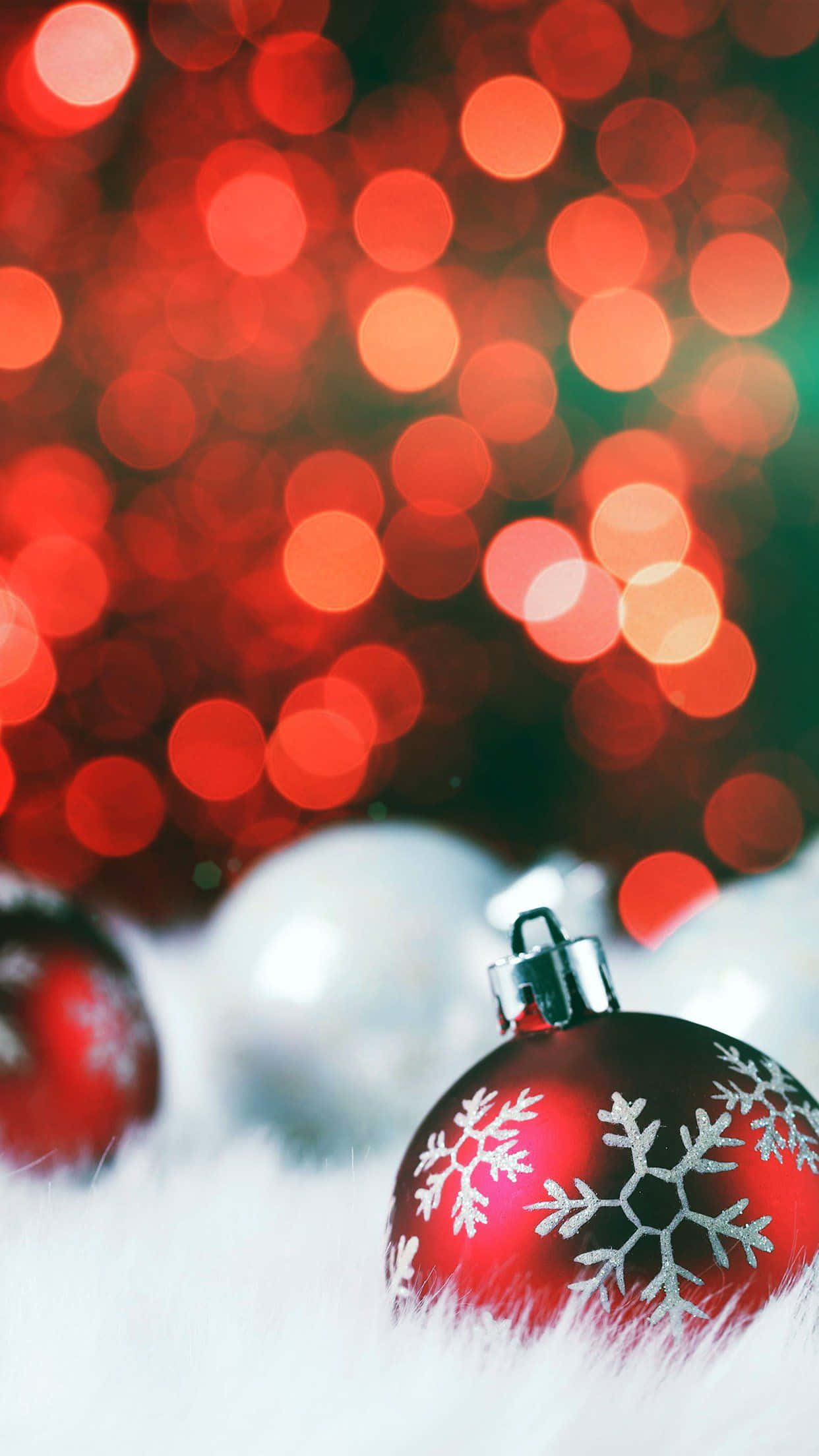 Christmas ornaments, red Christmas ornament, silver snowflakes, Full HD Phone Wallpaper