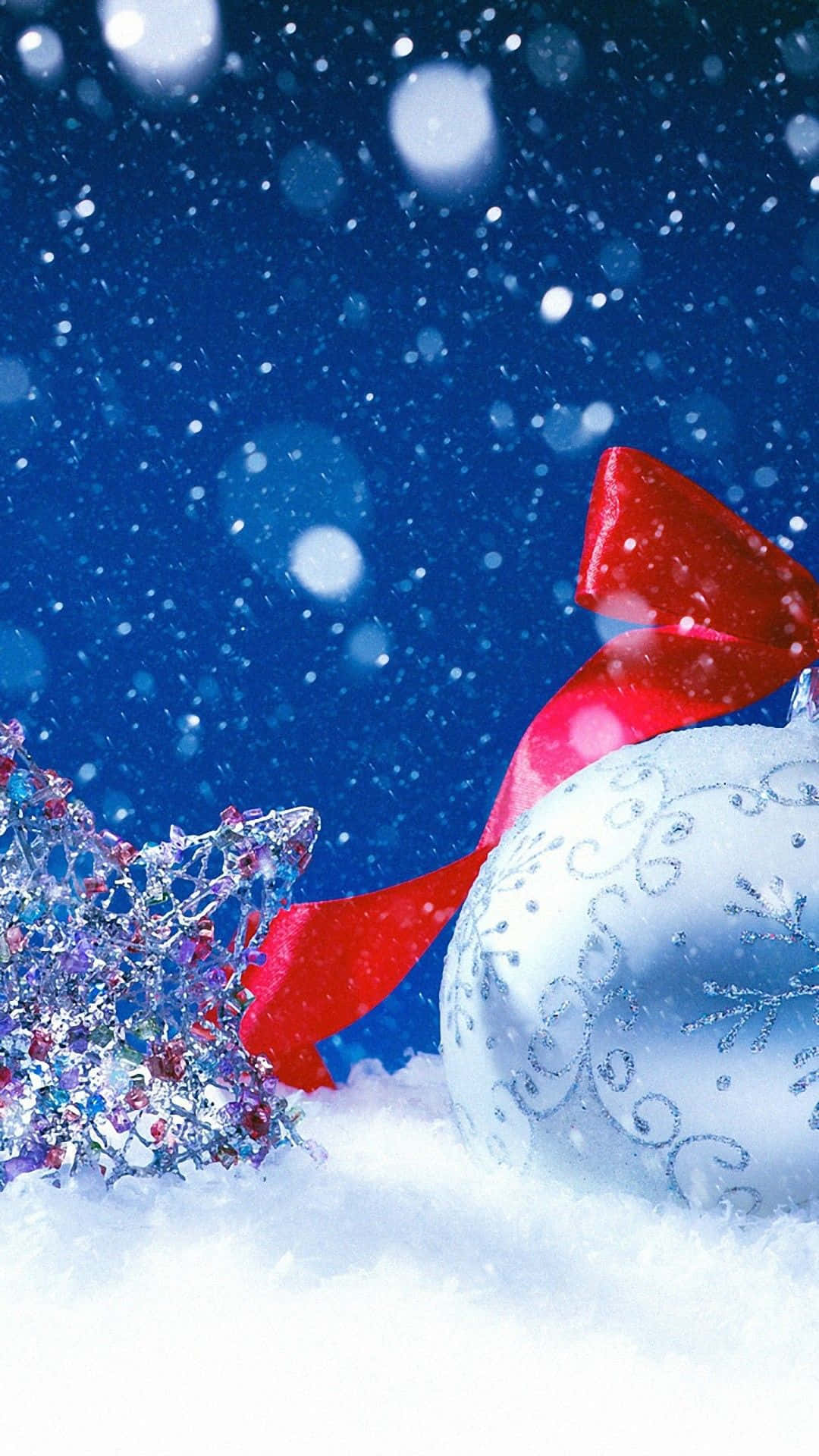 Holiday iPhone, silver ornament, red ribbon, Full HD Phone Wallpaper