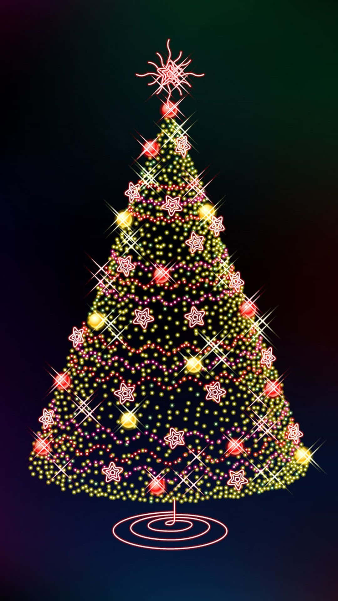Holiday iPhone, neon Christmas tree, glowing stars lights, Full HD Phone Wallpaper