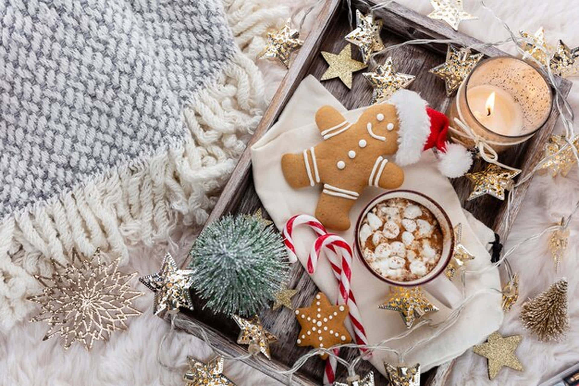 cozy christmas, gingerbread man mug, hot cocoa, Full HD Desktop Wallpaper