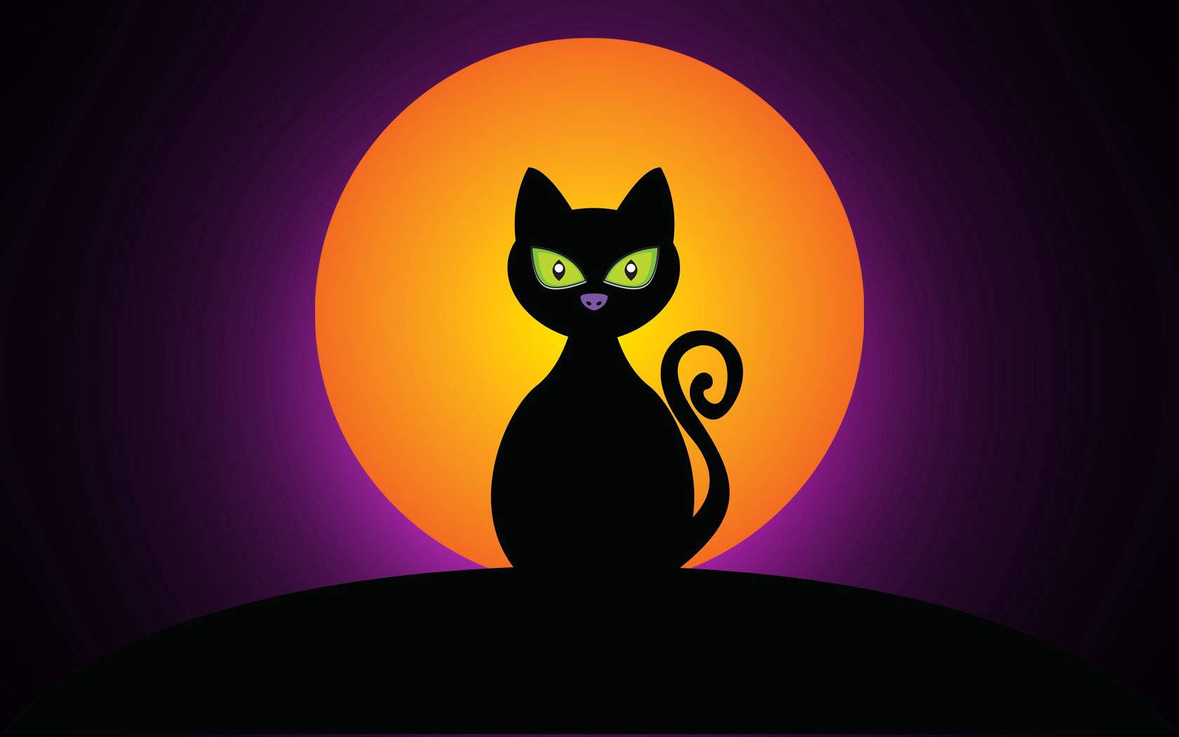 black cat, Halloween moon, glowing green eyes, HD Desktop Wallpaper