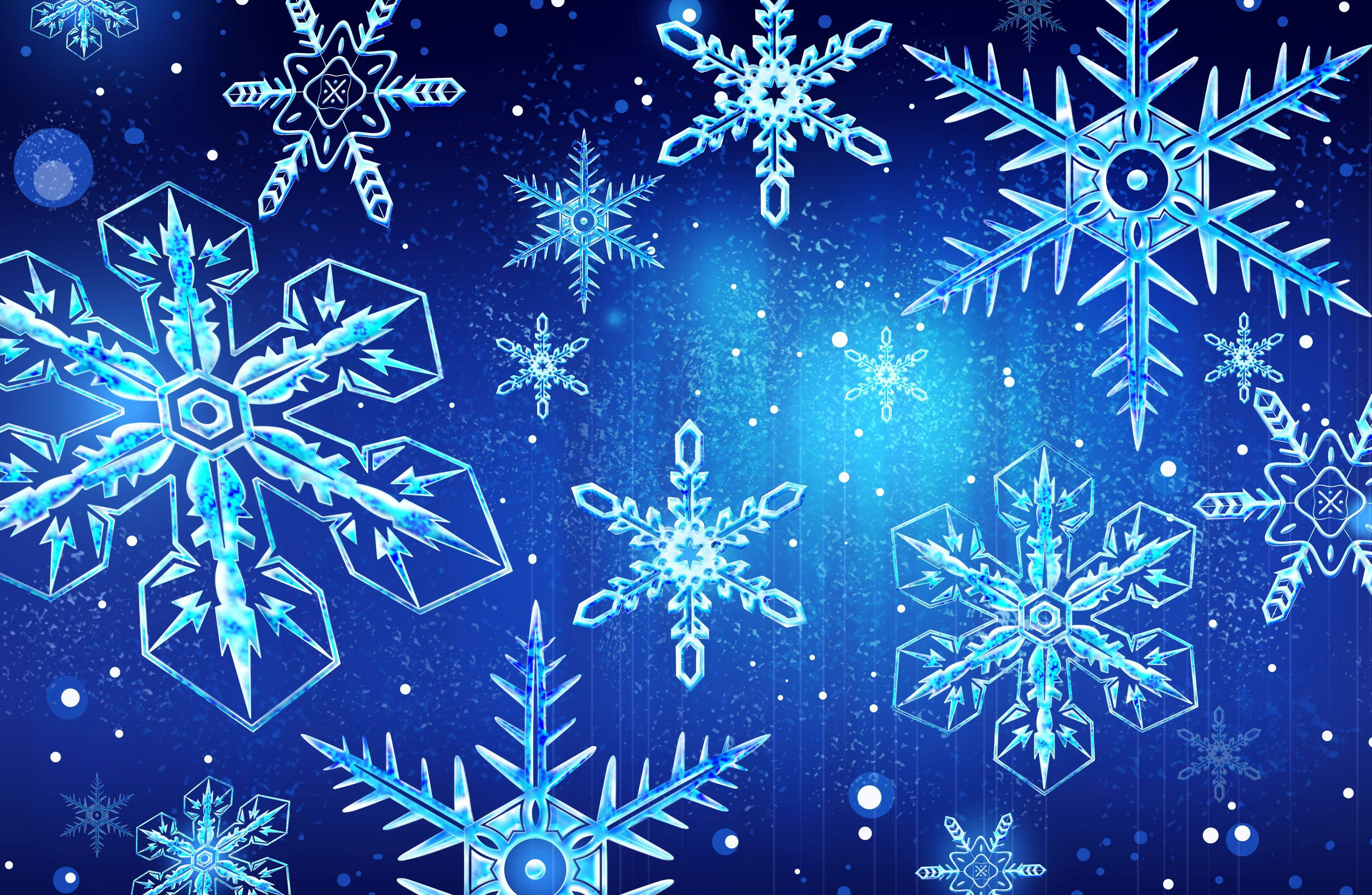 snowflakes, blue gradient sky, sparkling particles, 2K Desktop Wallpaper