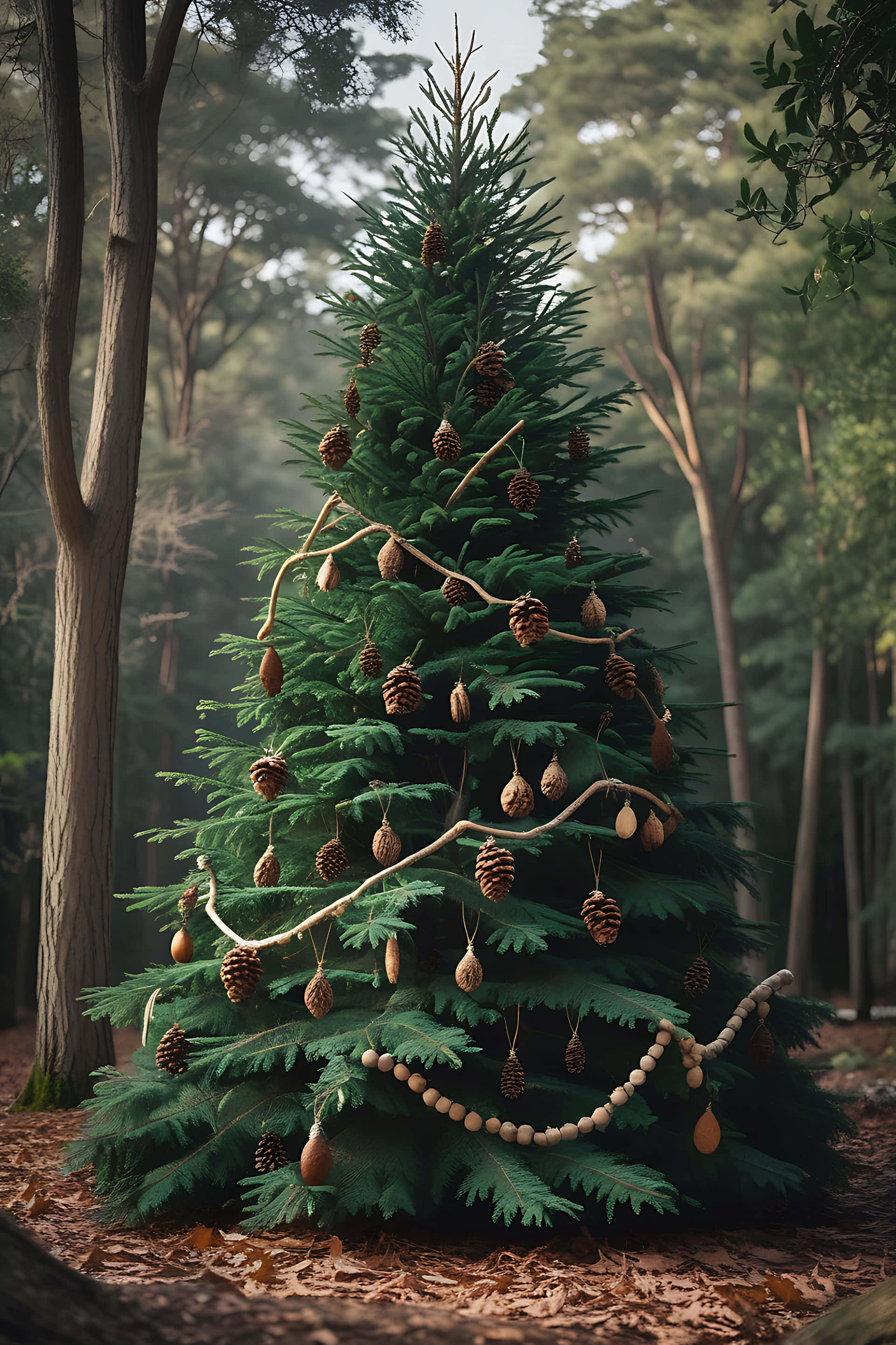natural christmas tree, forest, pinecones, 2K Phone Wallpaper