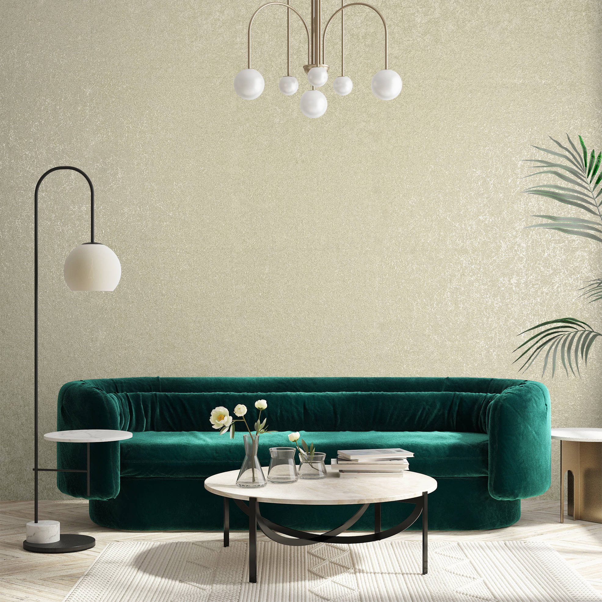 holistic, emerald velvet sofa, sculptural chandelier, Full HD Desktop Wallpaper