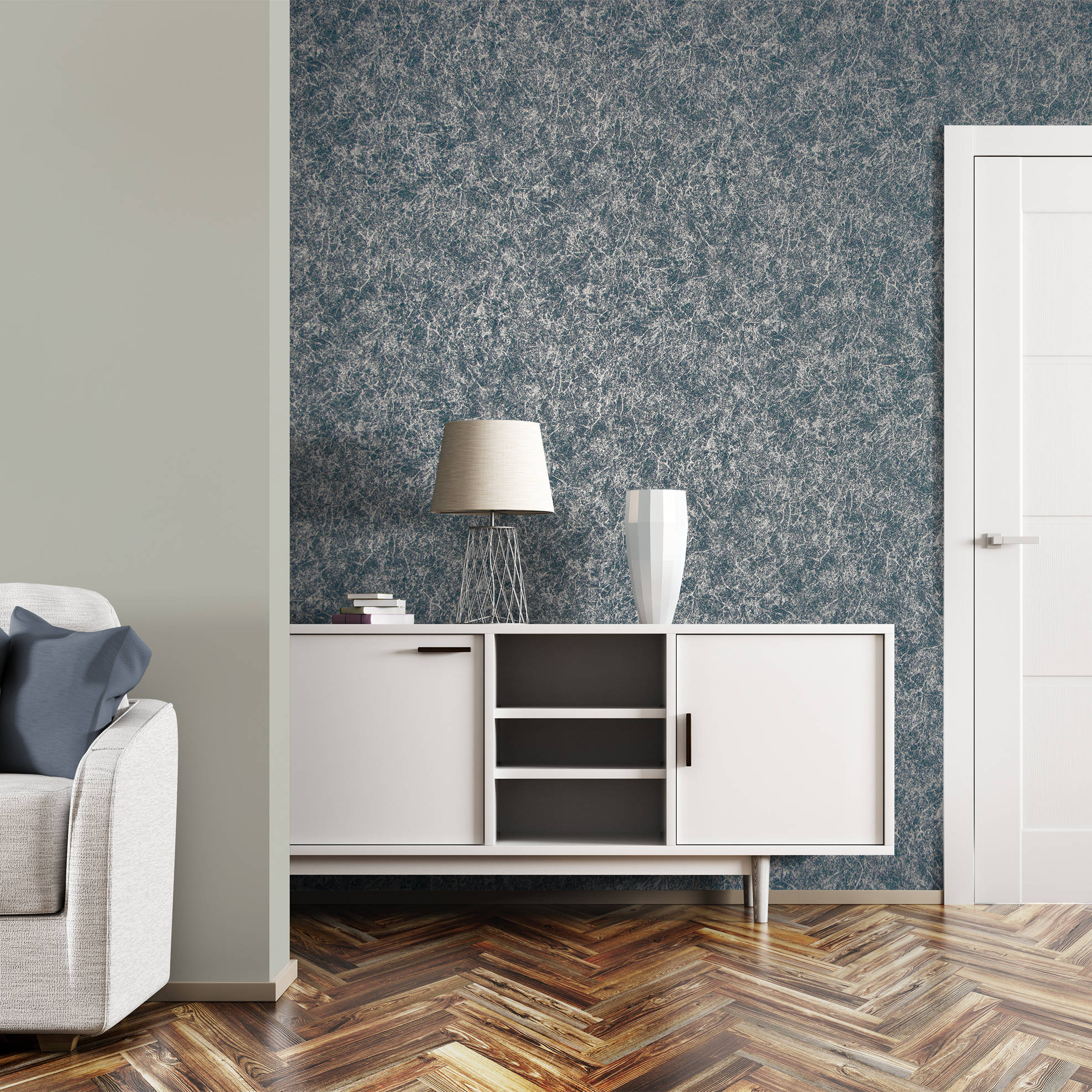 Holistic, white interior design, herringbone wood floor, Full HD Desktop Wallpaper