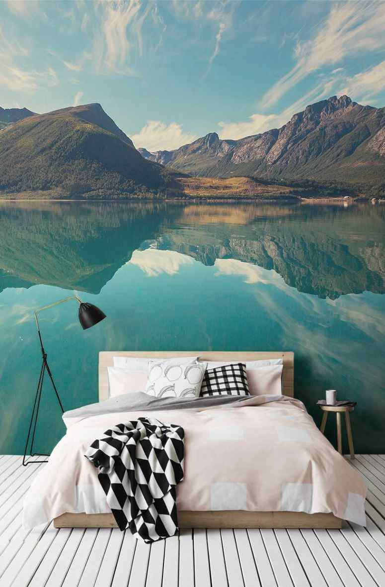 Holistic Mountain Interior Design, mountain lake wallpaper, bright blue sky, SD Phone Wallpaper