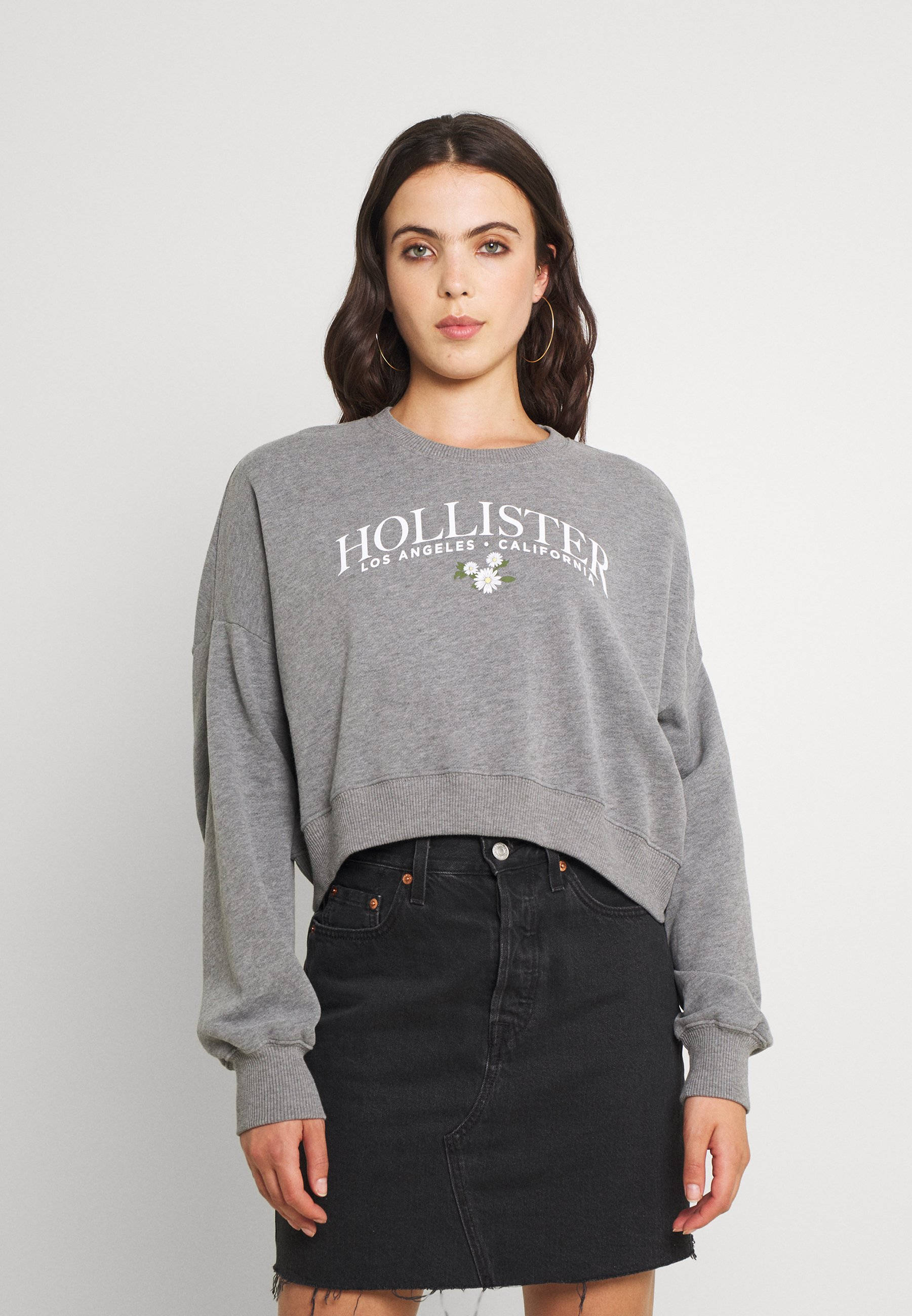Hollister, white flower, gray Hollister sweatshirt, 2K Phone Wallpaper