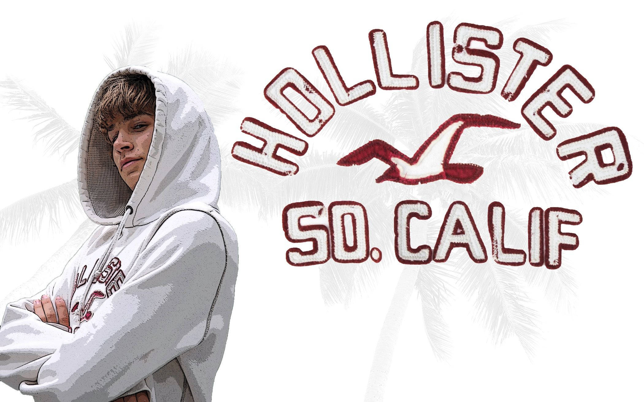 Hollister, stitched patch logo, white hoodie, Full HD Desktop Wallpaper